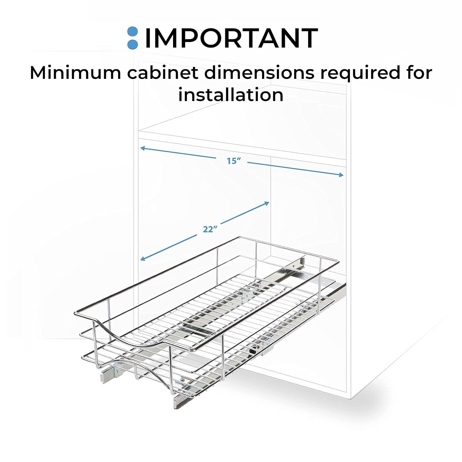 Home Zone Living 1 Shelf 14" Length x 21" Width Kitchen Pull Out Cabinet Organizer, Silver