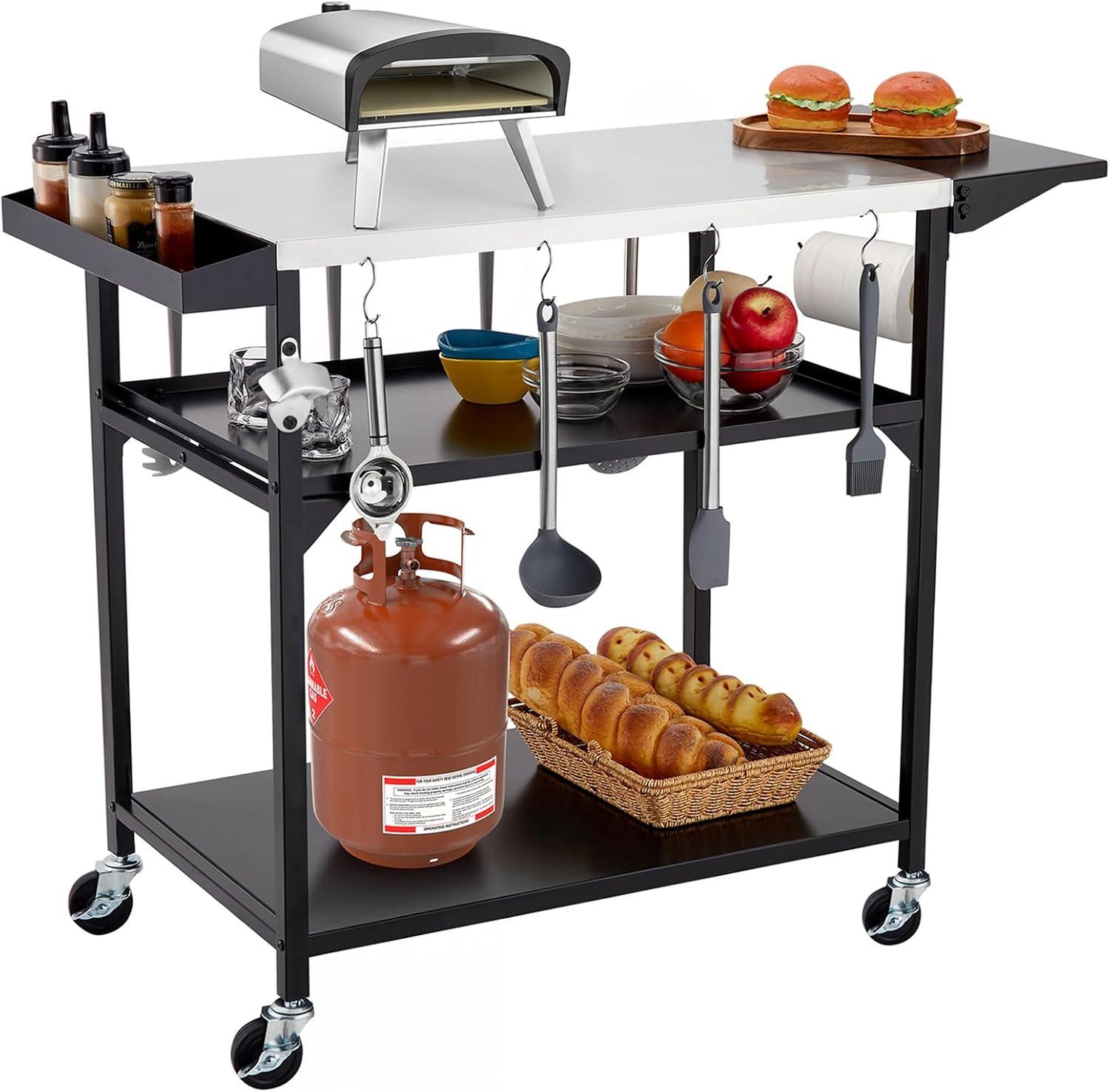 17 Stories Outdoor Grill Cart Table, With 4 Wheels,For Home Party, Bar, Camping