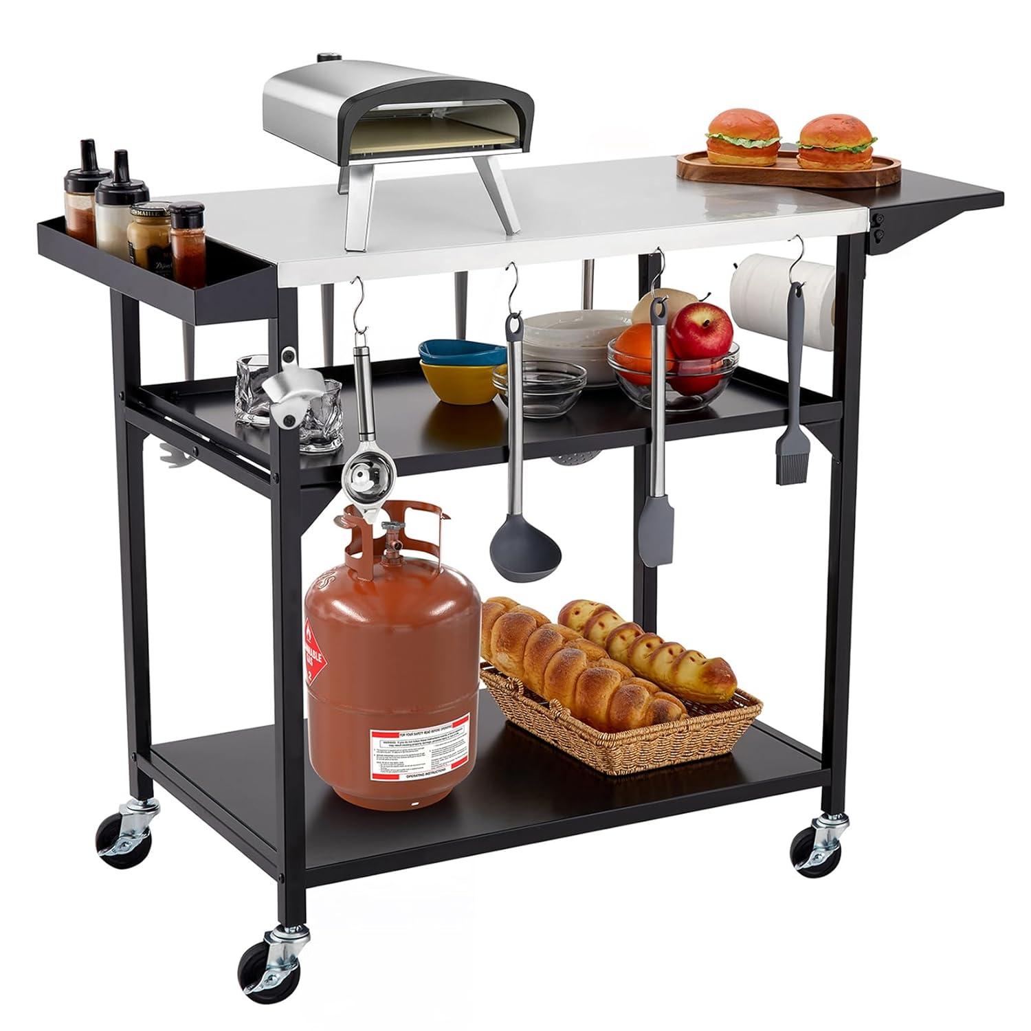 17 Stories Outdoor Grill Cart Table, With 4 Wheels,For Home Party, Bar, Camping