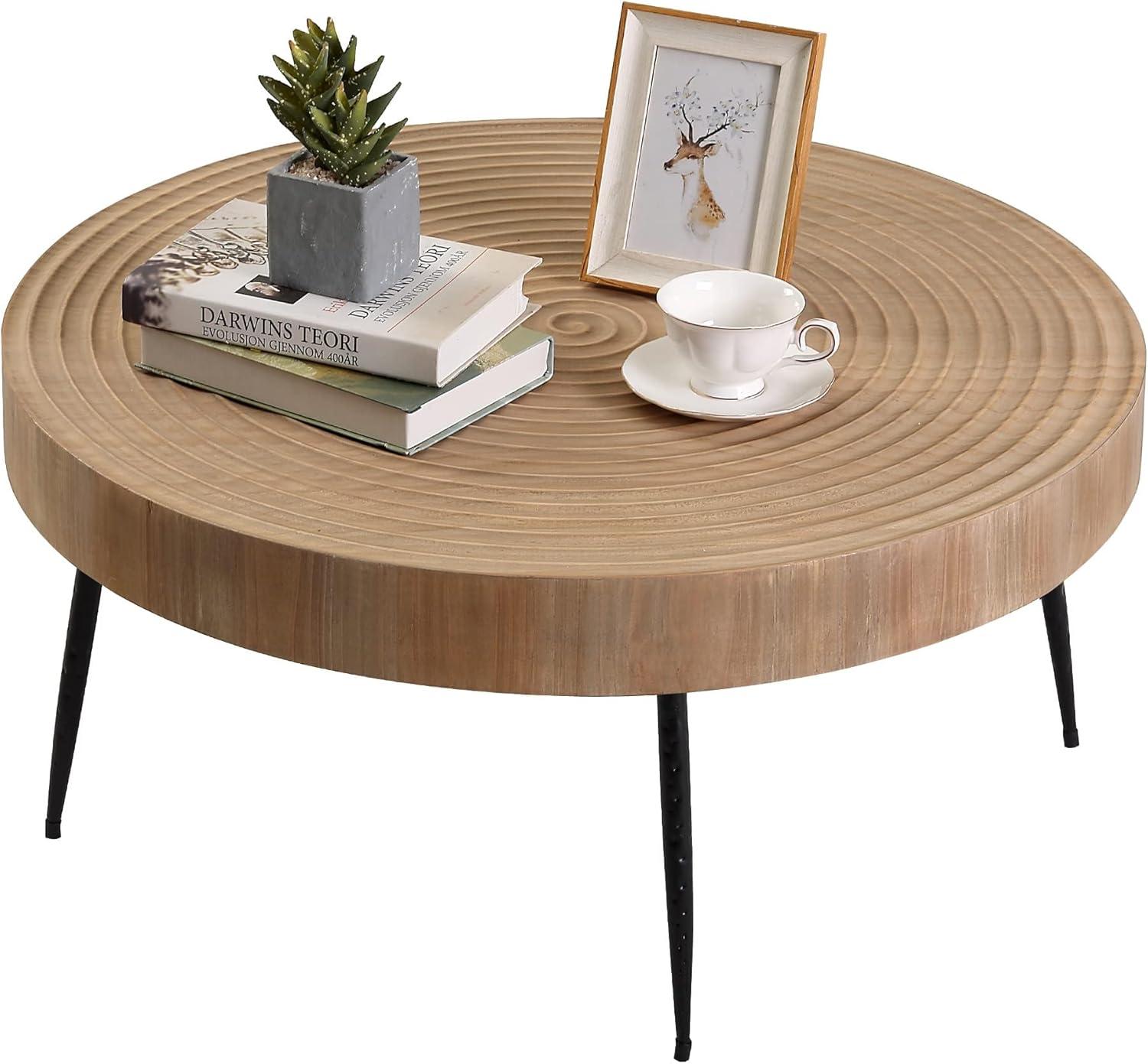 Round Natural Wood Farmhouse Nesting Coffee Table Set