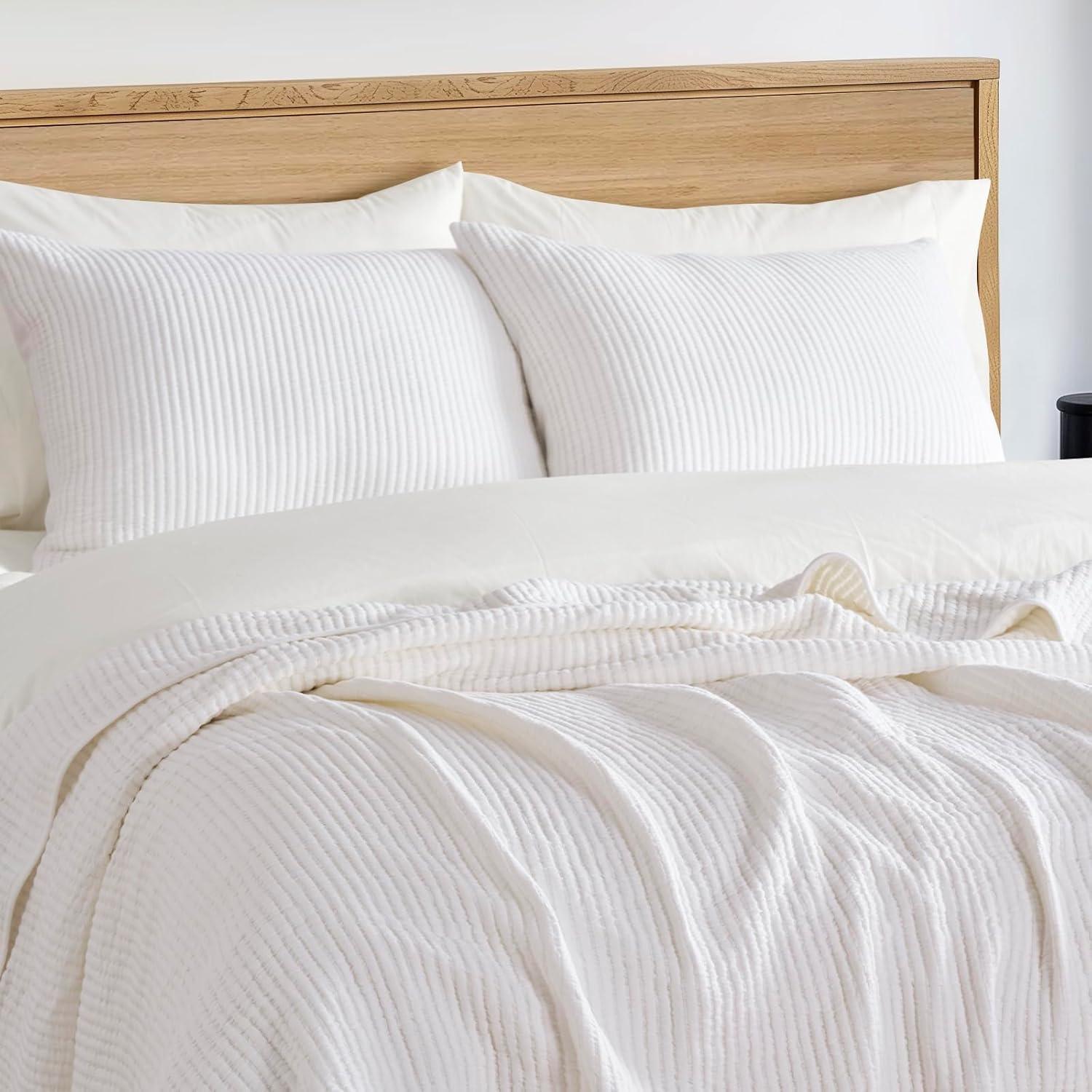 Ivory Full Cotton Ribbed Matelassé Coverlet Set