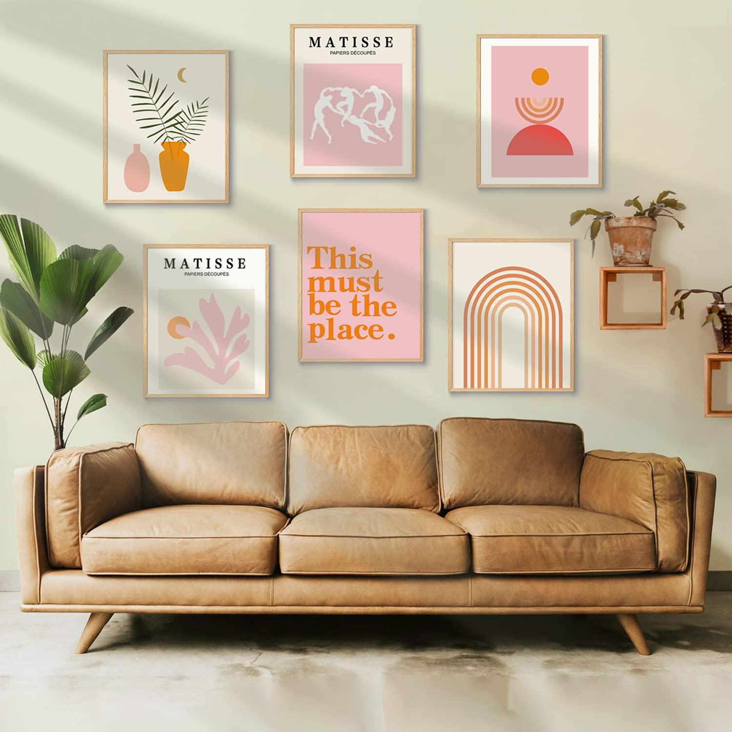 Matisse Wall Art and Boho Wall Prints UNFRAMED, Minimalist Aesthetic Images Decor, Pink Print Set, Orange Posters for Room, 8x10in, Set of 6