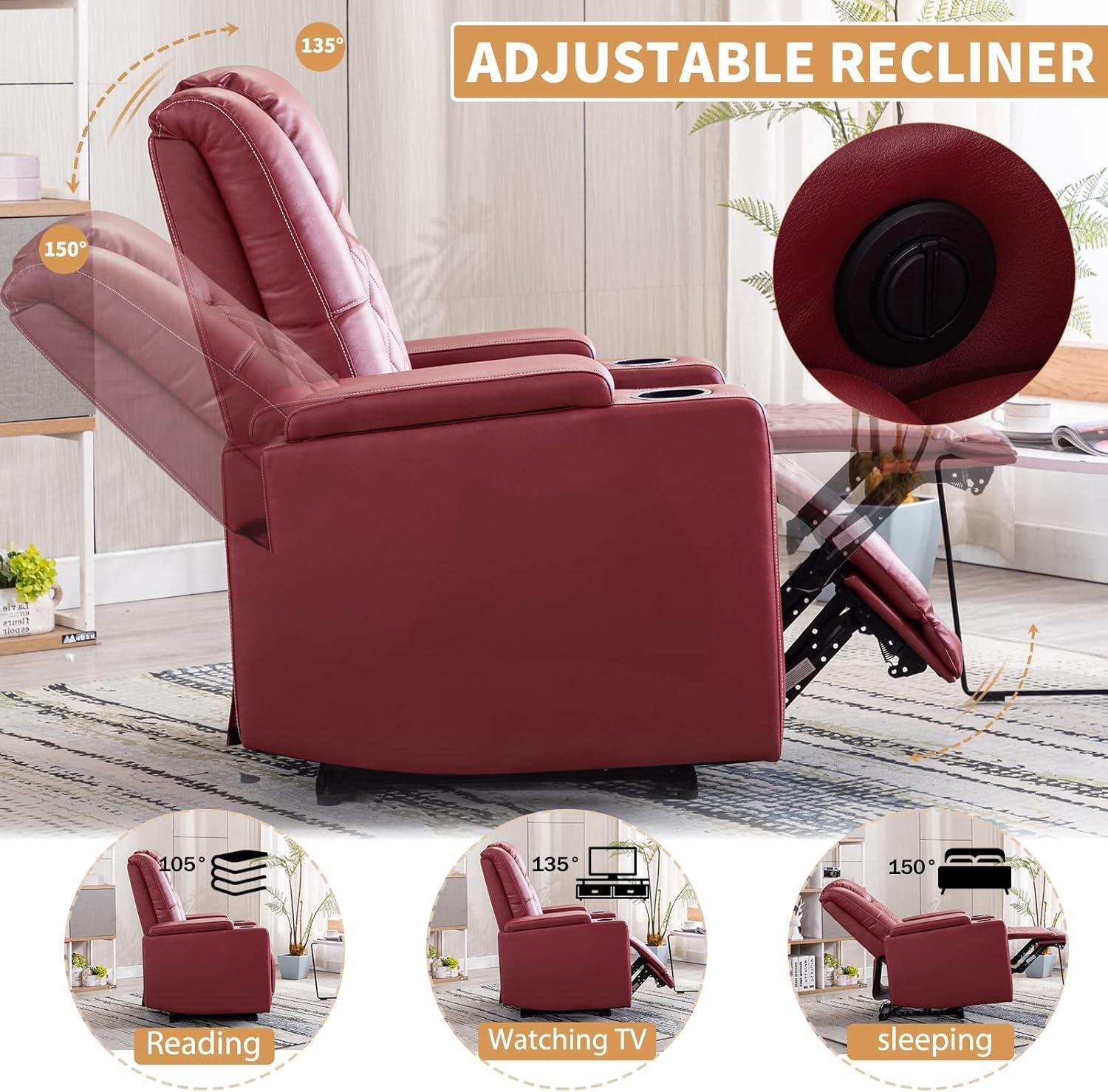 Bonzy Home Electric Power Recliner Chair Soft Air Breathable Leather Reclining for Adults with USB Ports and Cup Holders, Black Home Theater Seating with Hidden Arm Storage Movie & Media Room Chairs