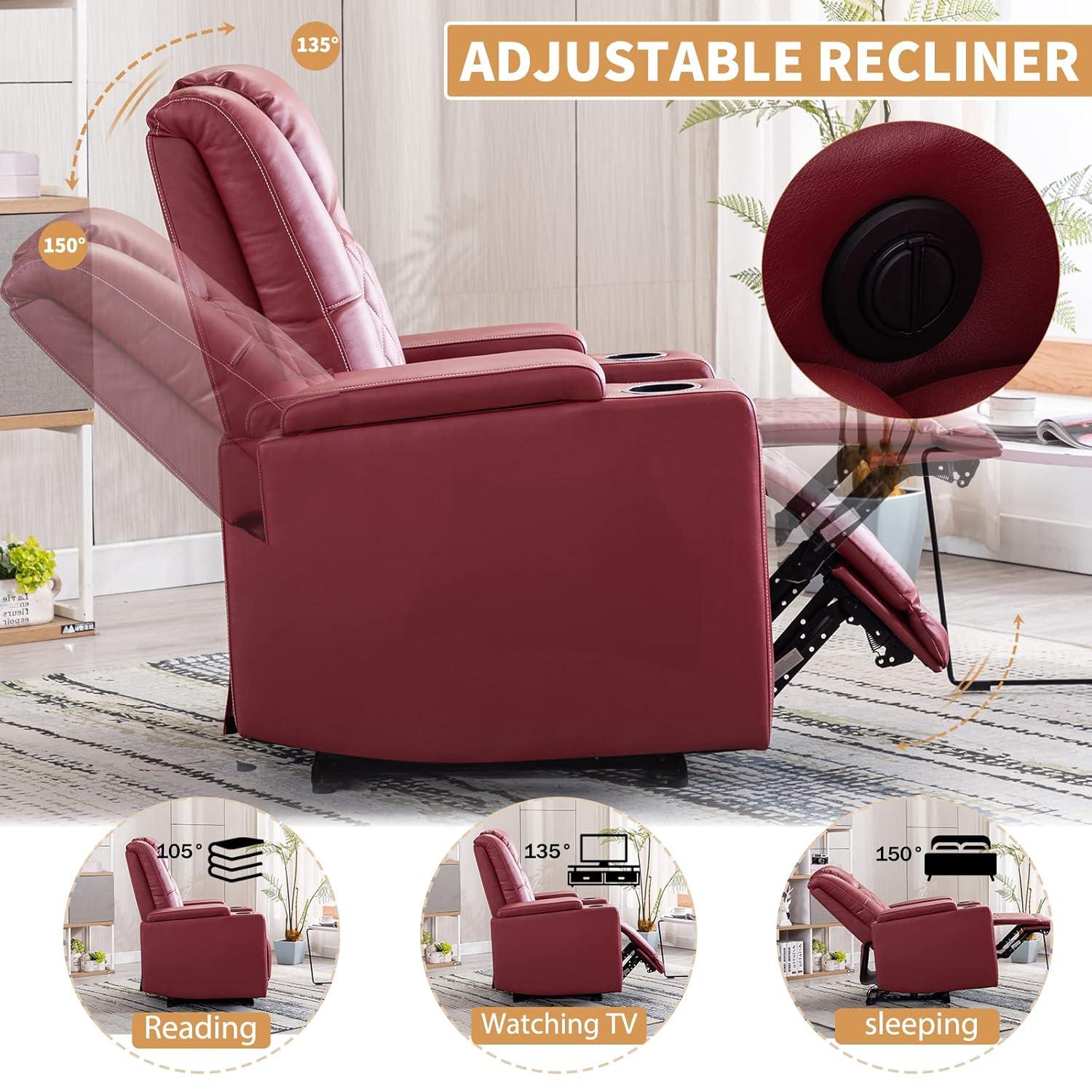 Bonzy Home Electric Power Recliner Chair Soft Air Breathable Leather Reclining for Adults with USB Ports and Cup Holders, Black Home Theater Seating with Hidden Arm Storage Movie & Media Room Chairs