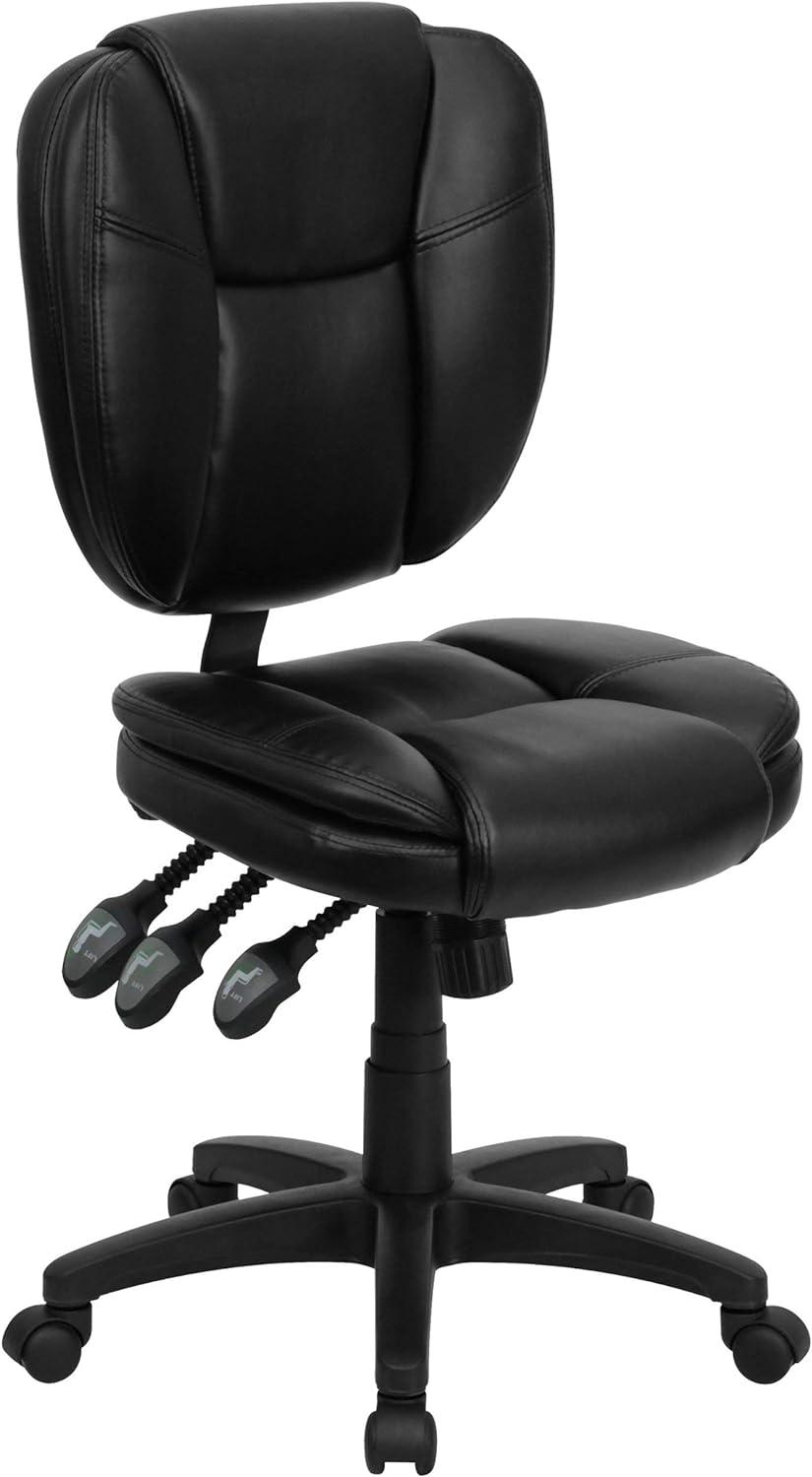 Ergonomic Mid-Back Black LeatherSoft Swivel Task Chair with Synchro Tilt