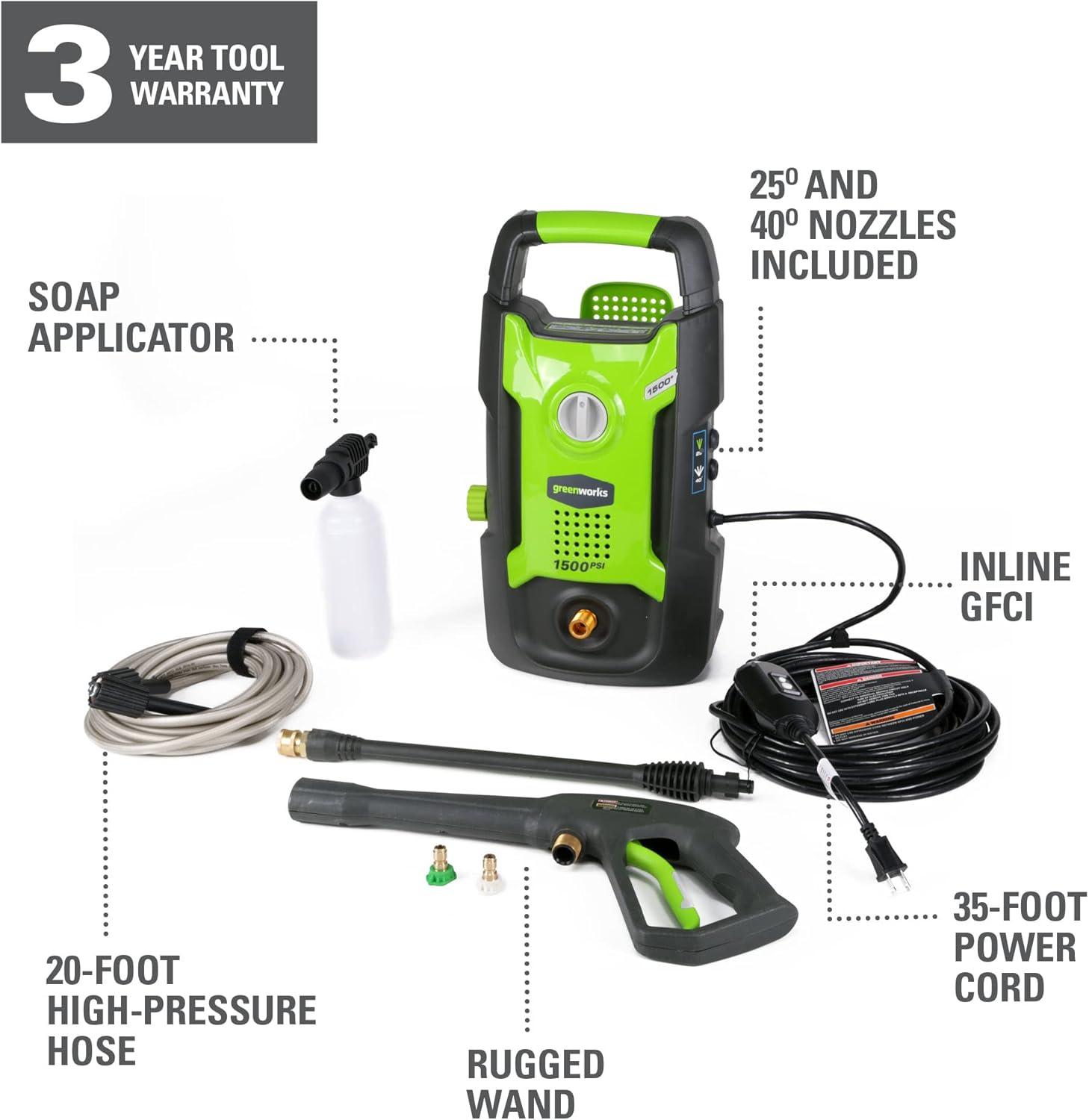 Greenworks 13 Amp 1500-PSI 1.2-GPM Electric Pressure Washer, 5120902