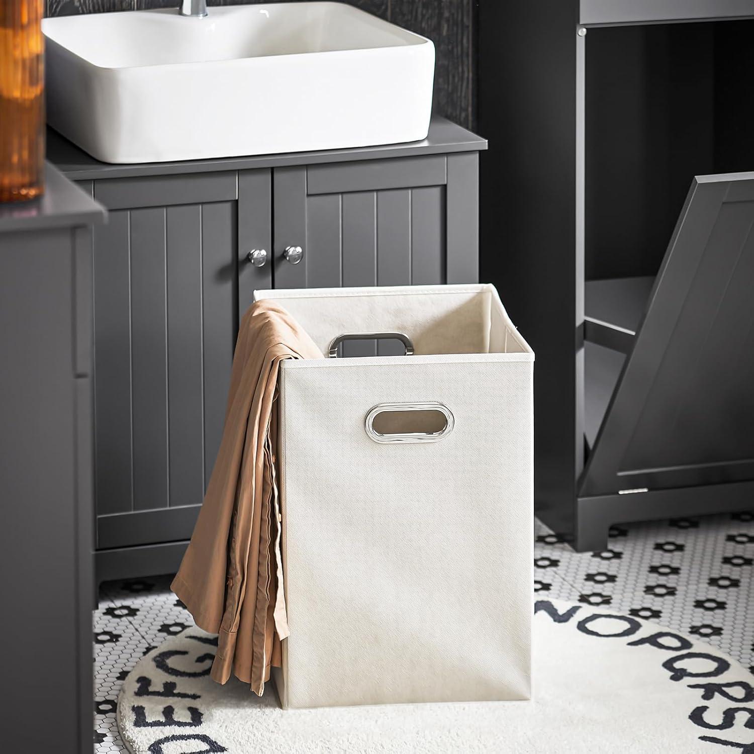 White MDF Tilt-Out Laundry Hamper with Removable Basket