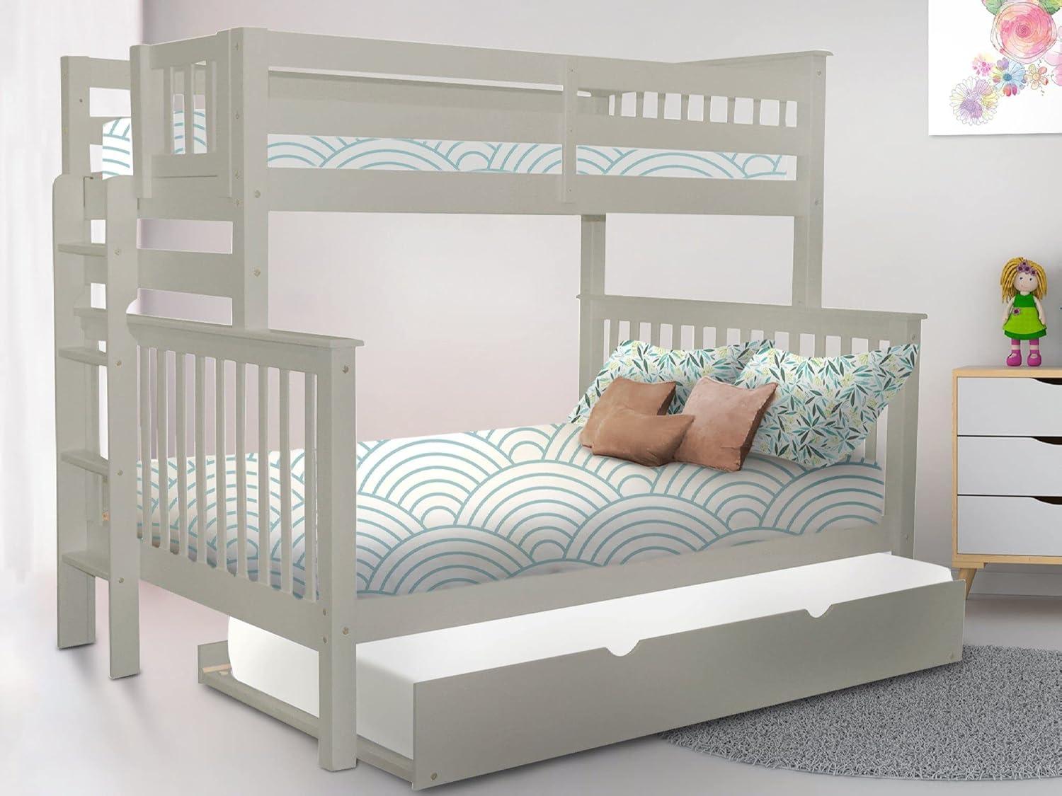 Bedz King Bunk Beds Twin over Full Mission Style with End Ladder and a Twin Trundle, Gray
