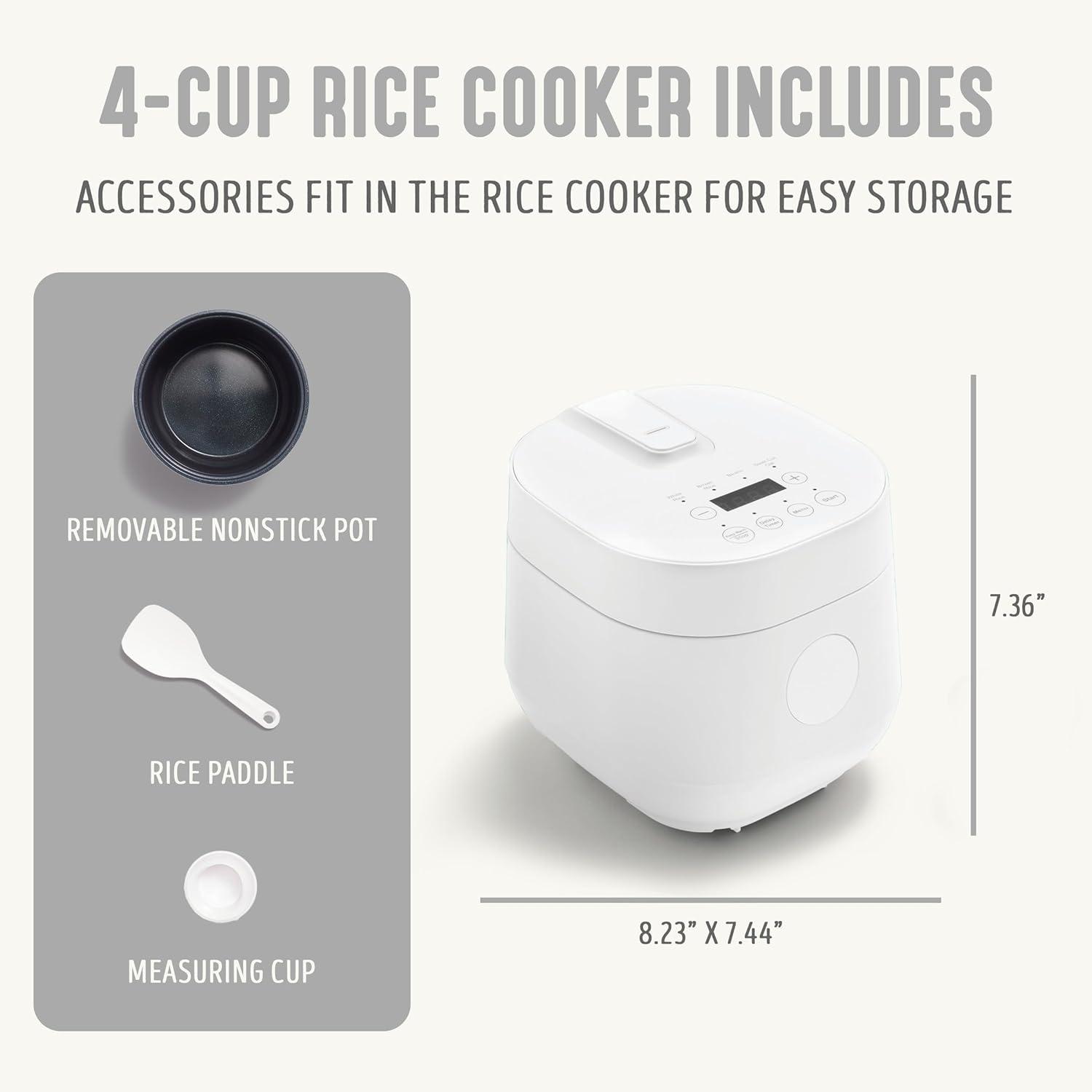Compact White Electric Rice and Grains Cooker with Ceramic Nonstick Bowl
