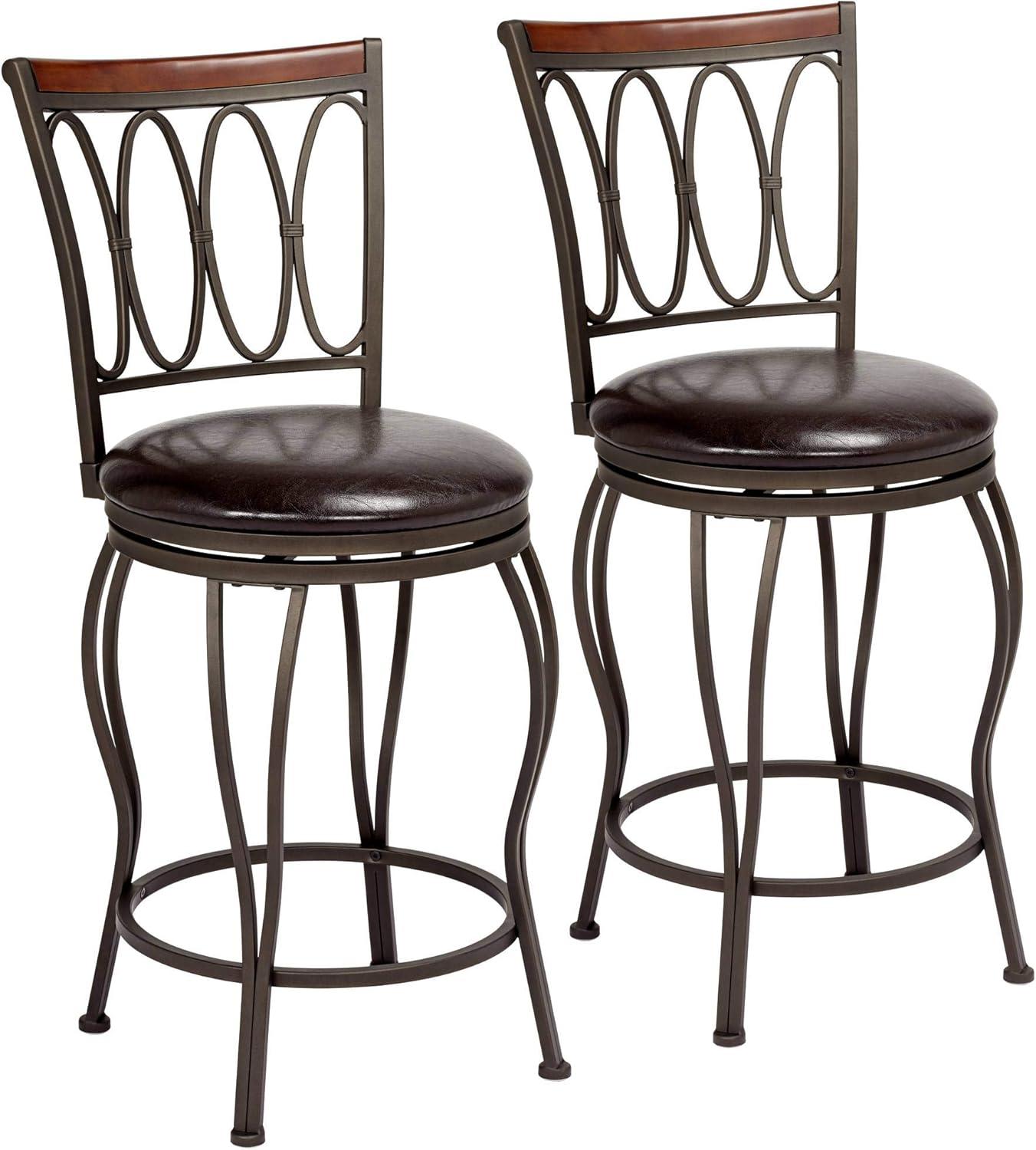 Elm Lane Bronze Metal Swivel Bar Stools Set of 2 Brown 24" High Traditional with Backrest Footrest for Kitchen Counter Island Home