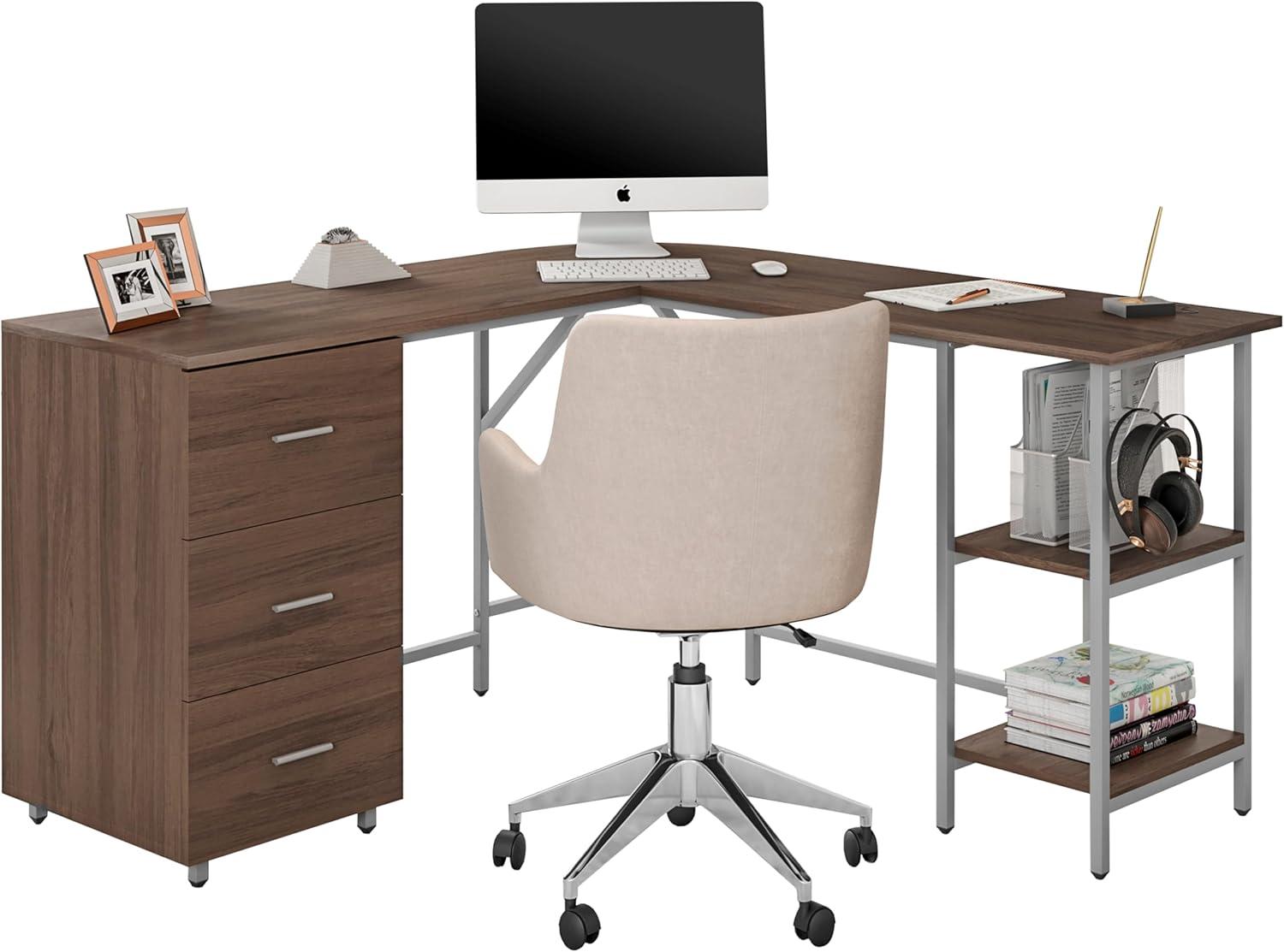 L Shape Home Office Two-Tone Desk with Storage - Techni Mobili