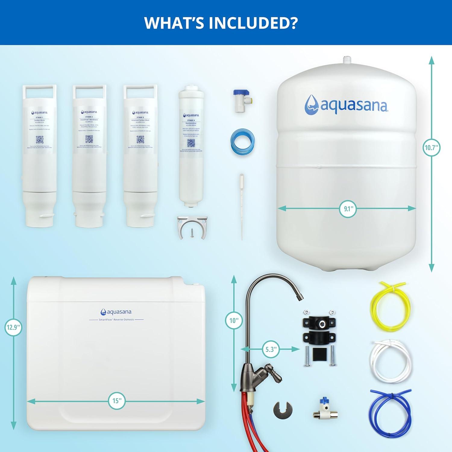 Aquasana SmartFlow™ Reverse Osmosis Water Filter System - Brushed Nickel Faucet - AQ-SFRO-BN