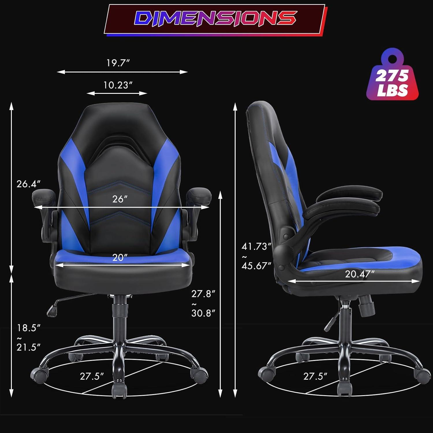 Black and Blue PU Leather Adjustable Gaming Chair with Flip-up Armrests