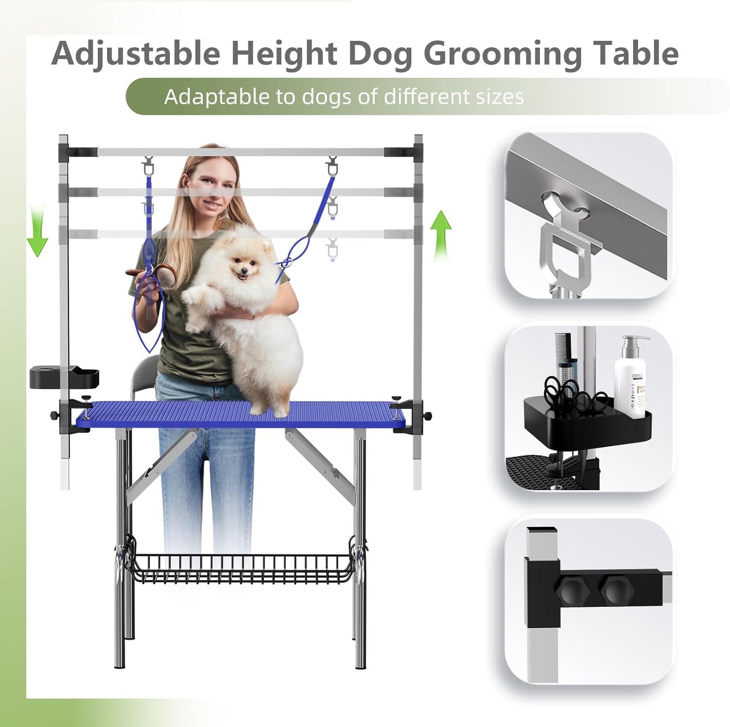 36" Professional Adjustable Pet Grooming Table Heavy Duty with Arm & Nosse & Mesh Tray for Large Dog Cat Shower Table Bath Station, Maximum Capacity Up to 330 LBS