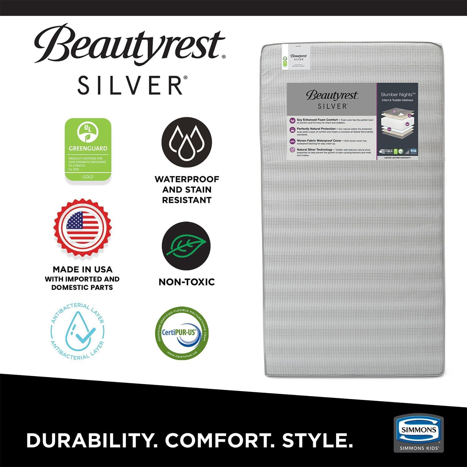 Beautyrest Silver Slumber Nights 2-Stage Antimicrobial Crib & Toddler Mattress, Soy Foam Core