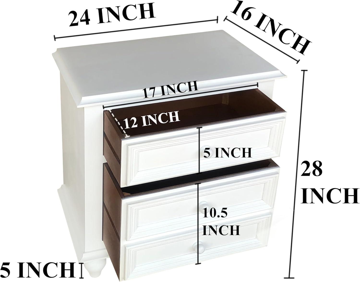 White Wooden 2-Drawer Nightstand with Tapered Legs