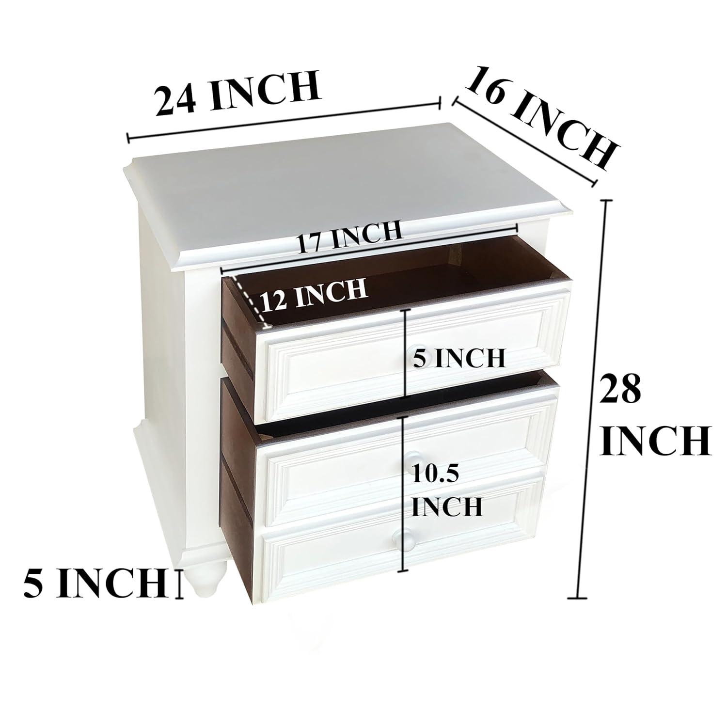 White Wooden 2-Drawer Nightstand with Tapered Legs
