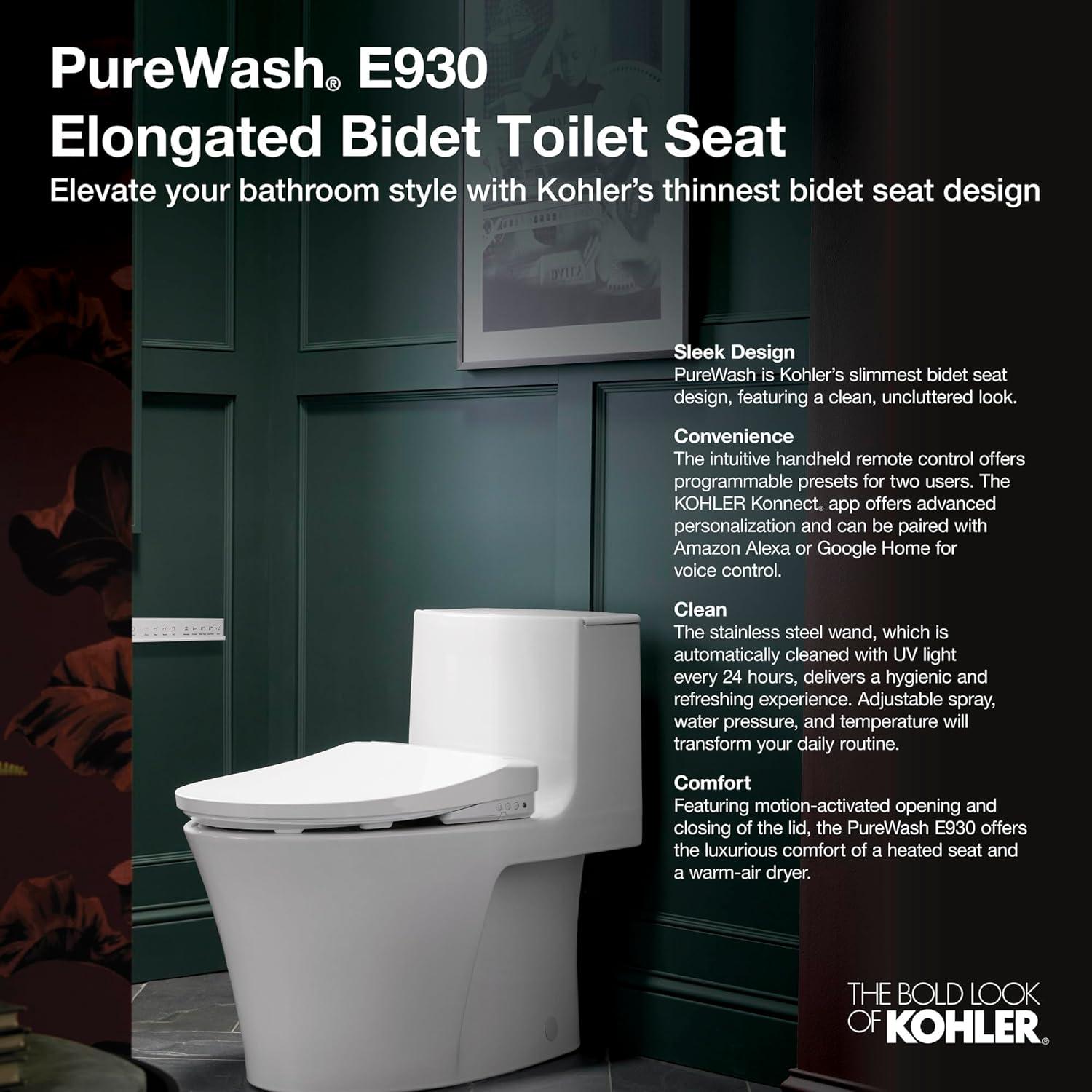 Purewash E930 Elongated Bidet Toilet Seat With Remote Control