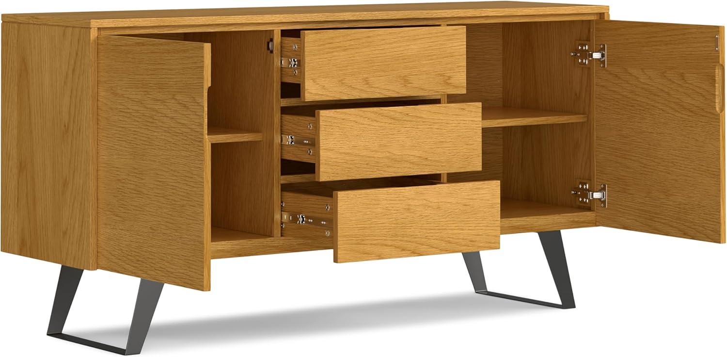 Simpli Home Lowry 60"W Solid Wood Modern Industrial 2-Door Sideboard Buffet with 3 Center Drawers