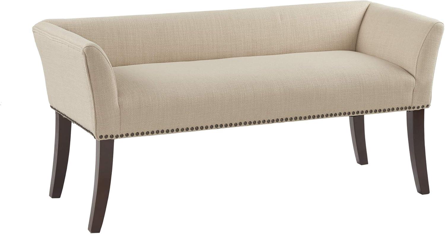 Morocco Wood Finish Cream Upholstered Accent Bench with Nailhead Trim