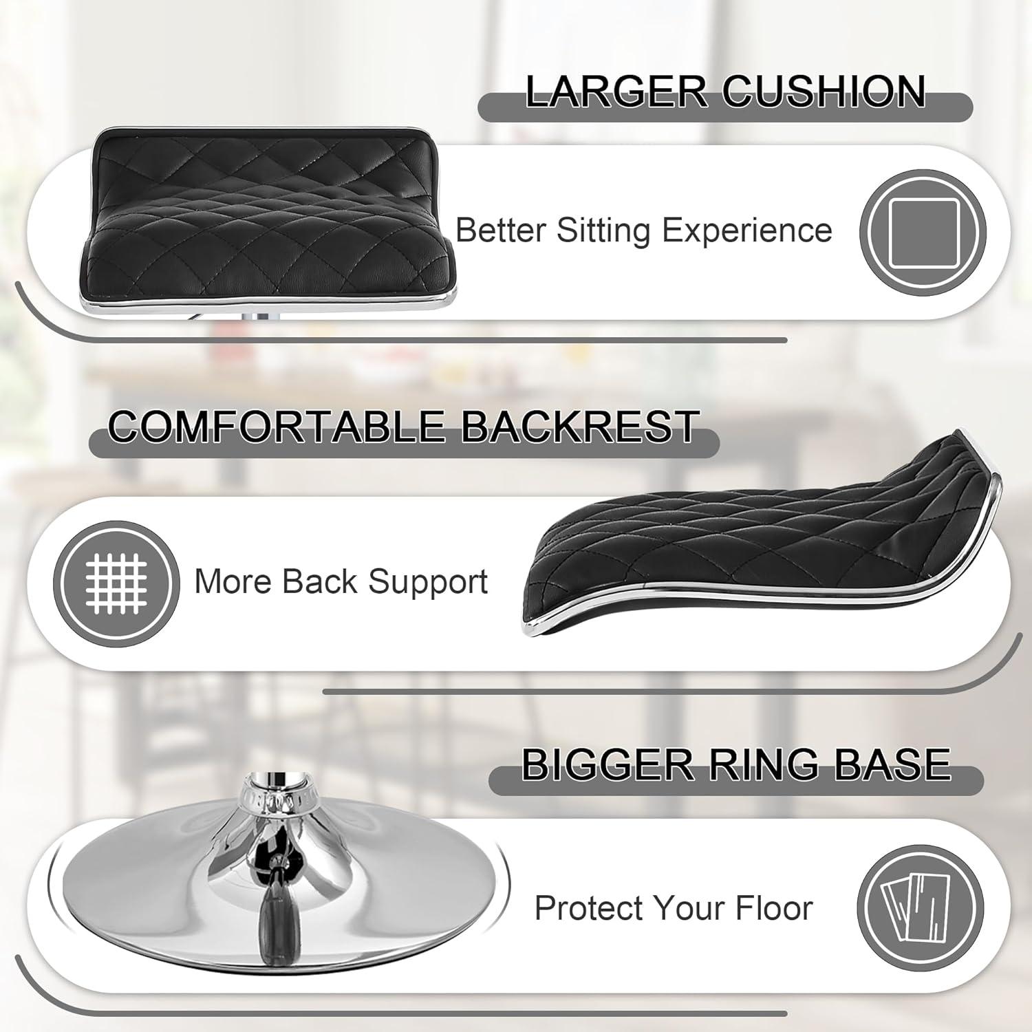 VECELO Adjustable Swivel Bar Stools, Set of 2 Modern Counter Height Bar Chair with Footrest, Black