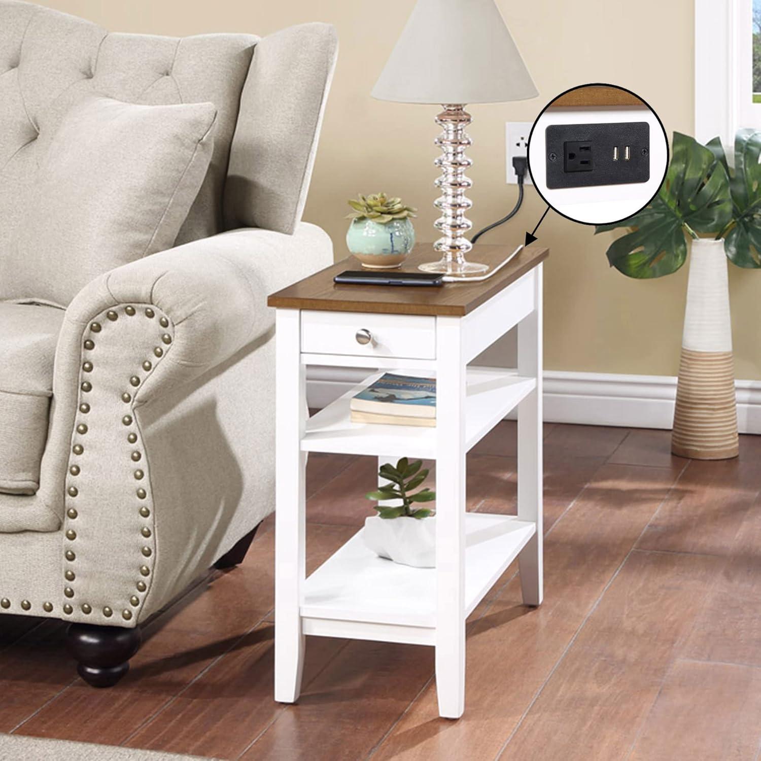 American Heritage 24" Driftwood & White Wood Metal Chairside End Table with Charging Station