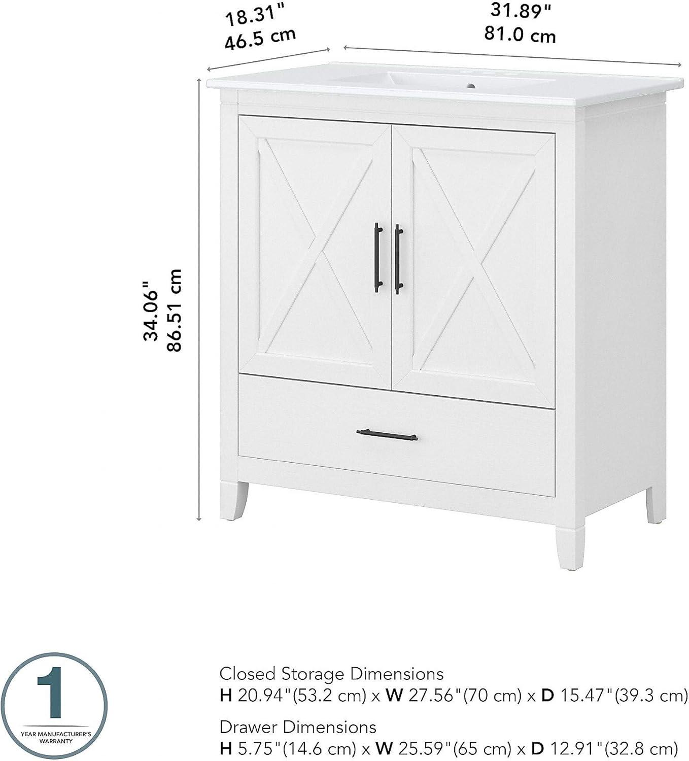 Bush Furniture Key West 32W Bathroom Vanity with Sink in White Ash