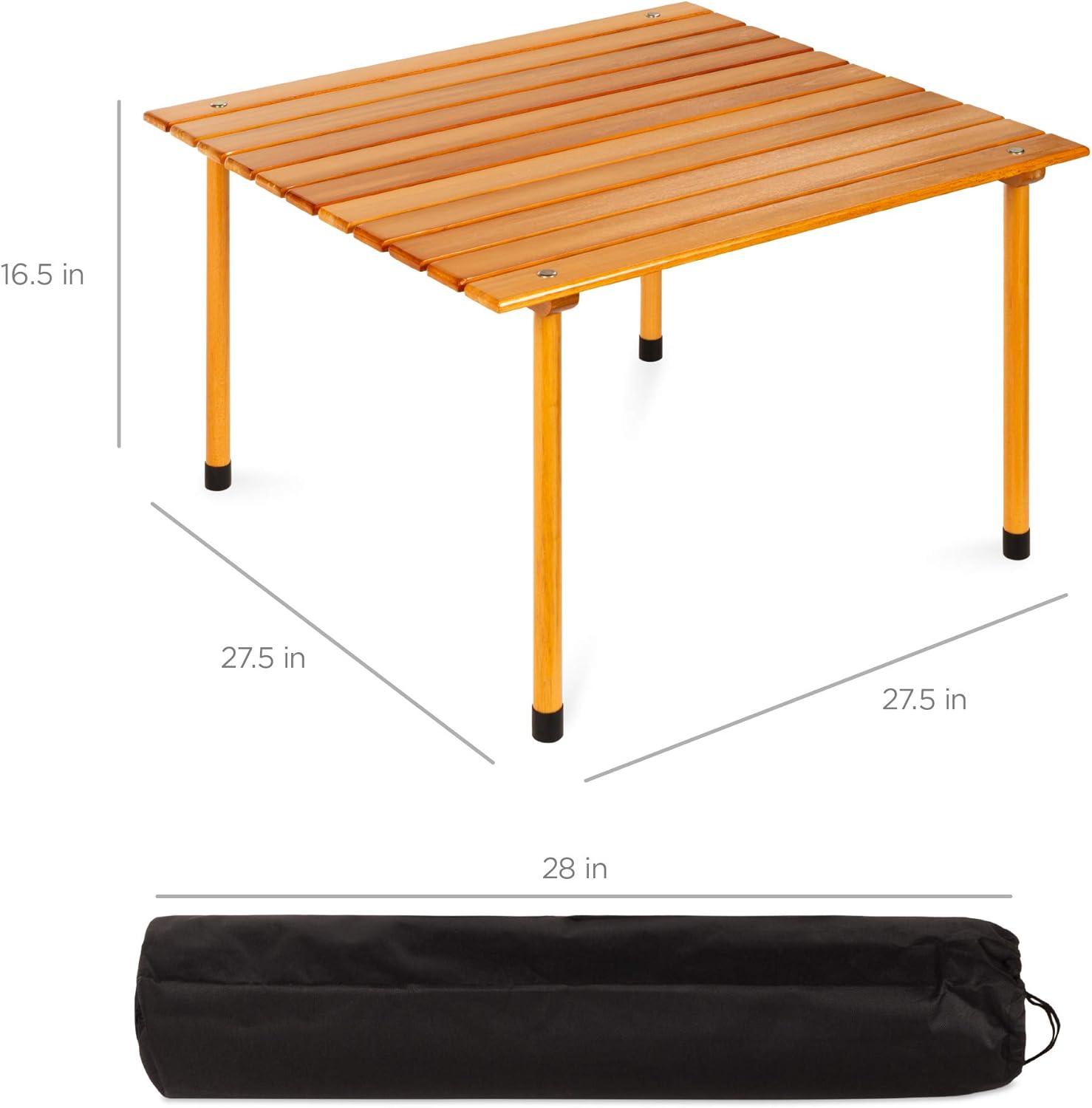 Best Choice Products 28x28in Foldable Indoor Outdoor Portable Wooden Table for Picnics, Camping, Beach w/ Carrying Case