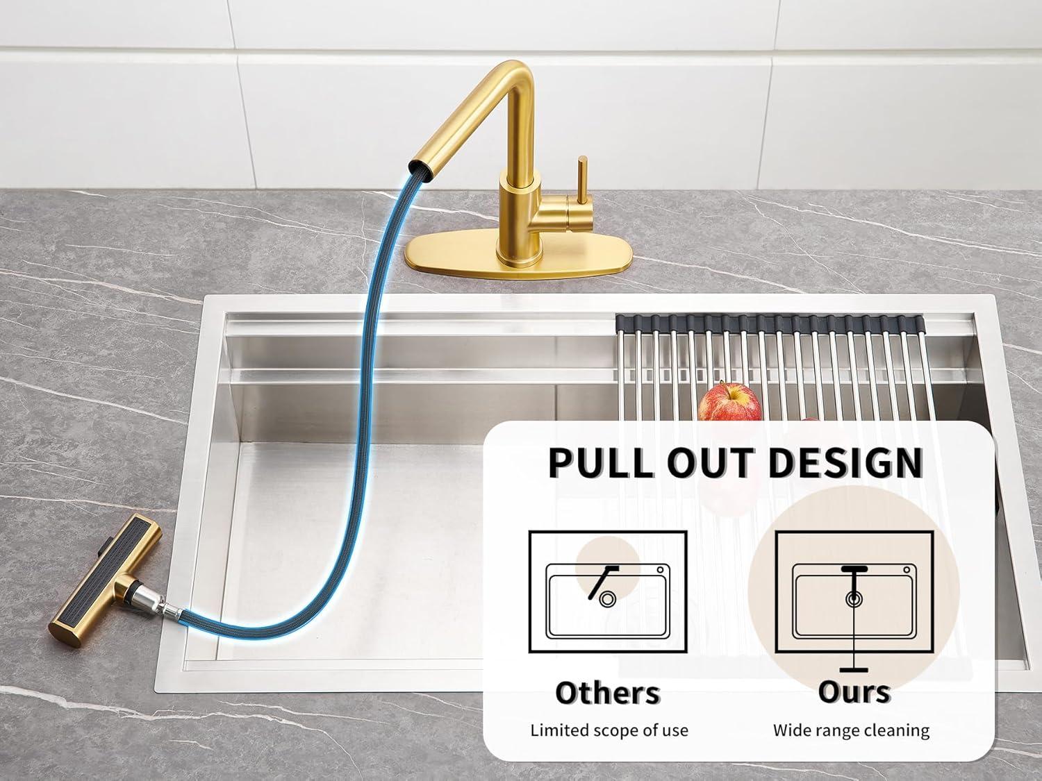 Waterfall Kitchen Faucet with Pull Down Sprayer, Stainless Kitchen Faucet with Sprayer 3 Modes