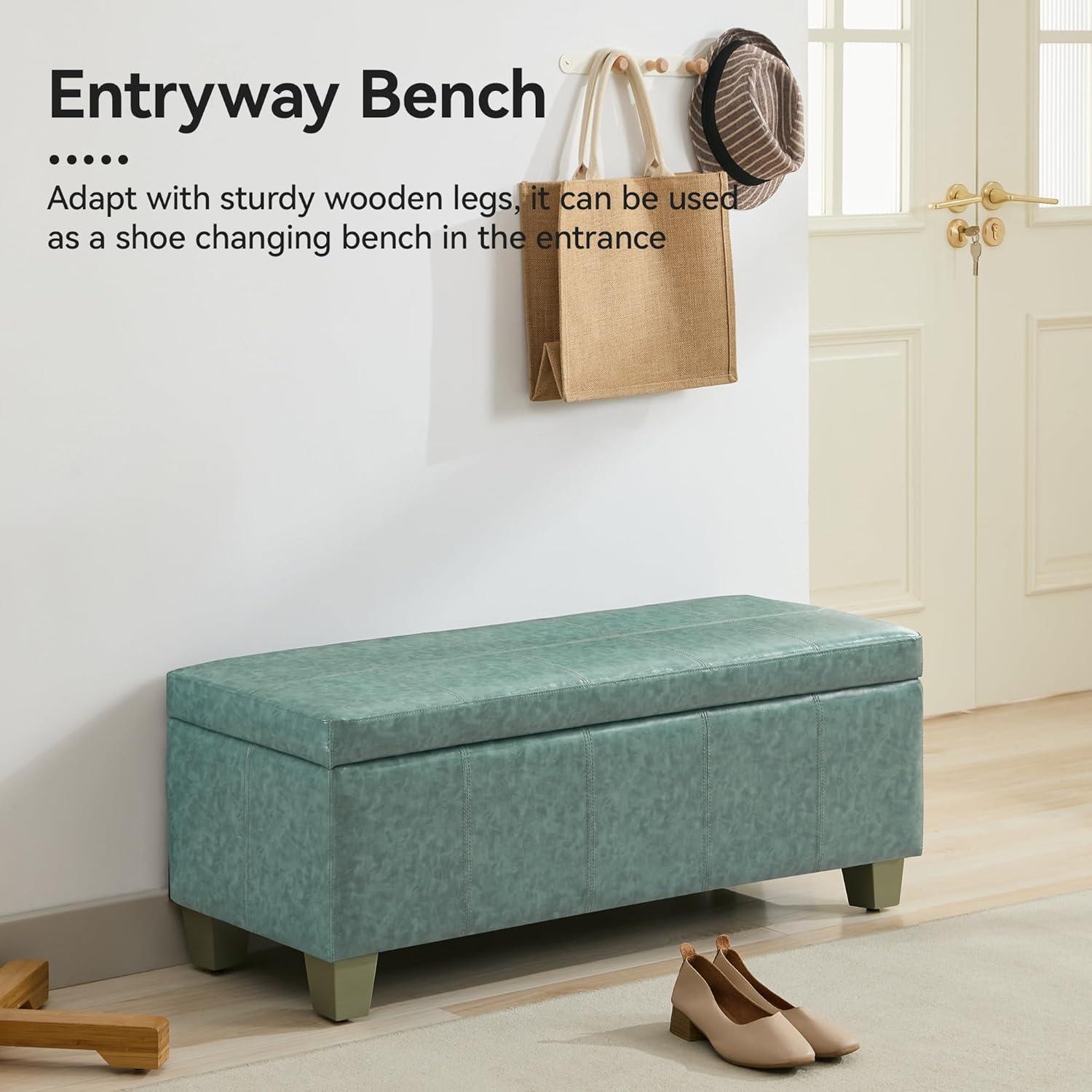 Ebern Designs Faux Leather Storage Ottoman, Rectangle Upholstered End Of Bed Storage Bench,  Stitch Tufted Bedroom Bench With Storage, Entryway Large Storage Ottoman With Wooden Legs
