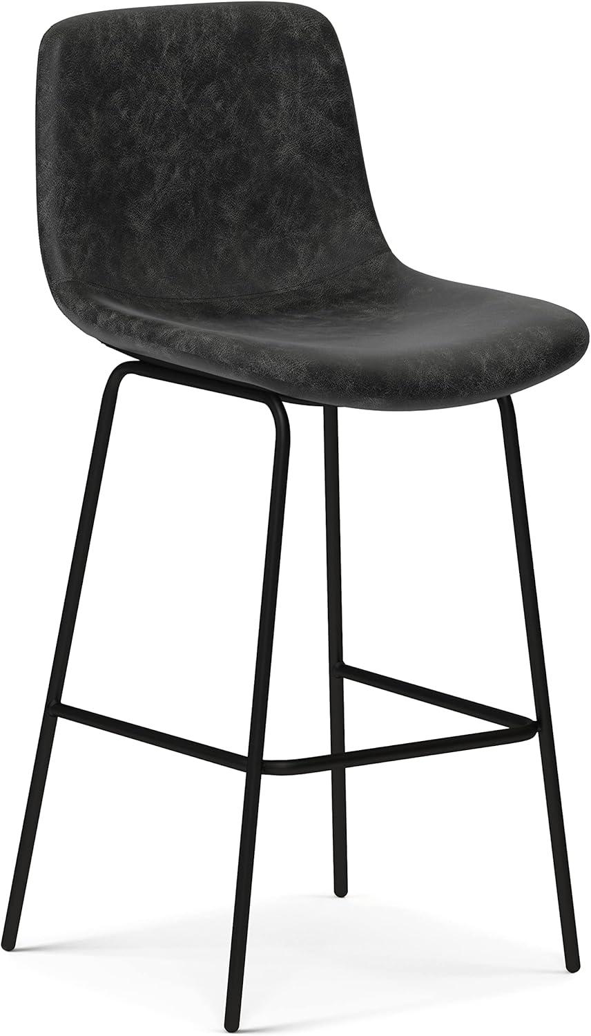 Simpli Home Jolie Upholstered Vegan Faux Leather Contemporary Counter Stool with Padded Bucket Seat and Footrest | Wayfair