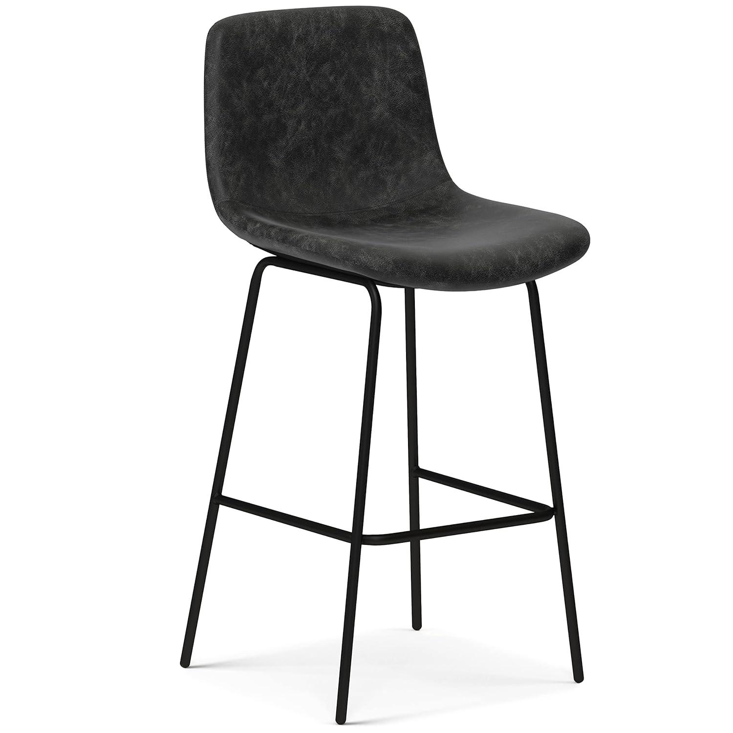 Simpli Home Jolie Upholstered Vegan Faux Leather Contemporary Counter Stool with Padded Bucket Seat and Footrest | Wayfair