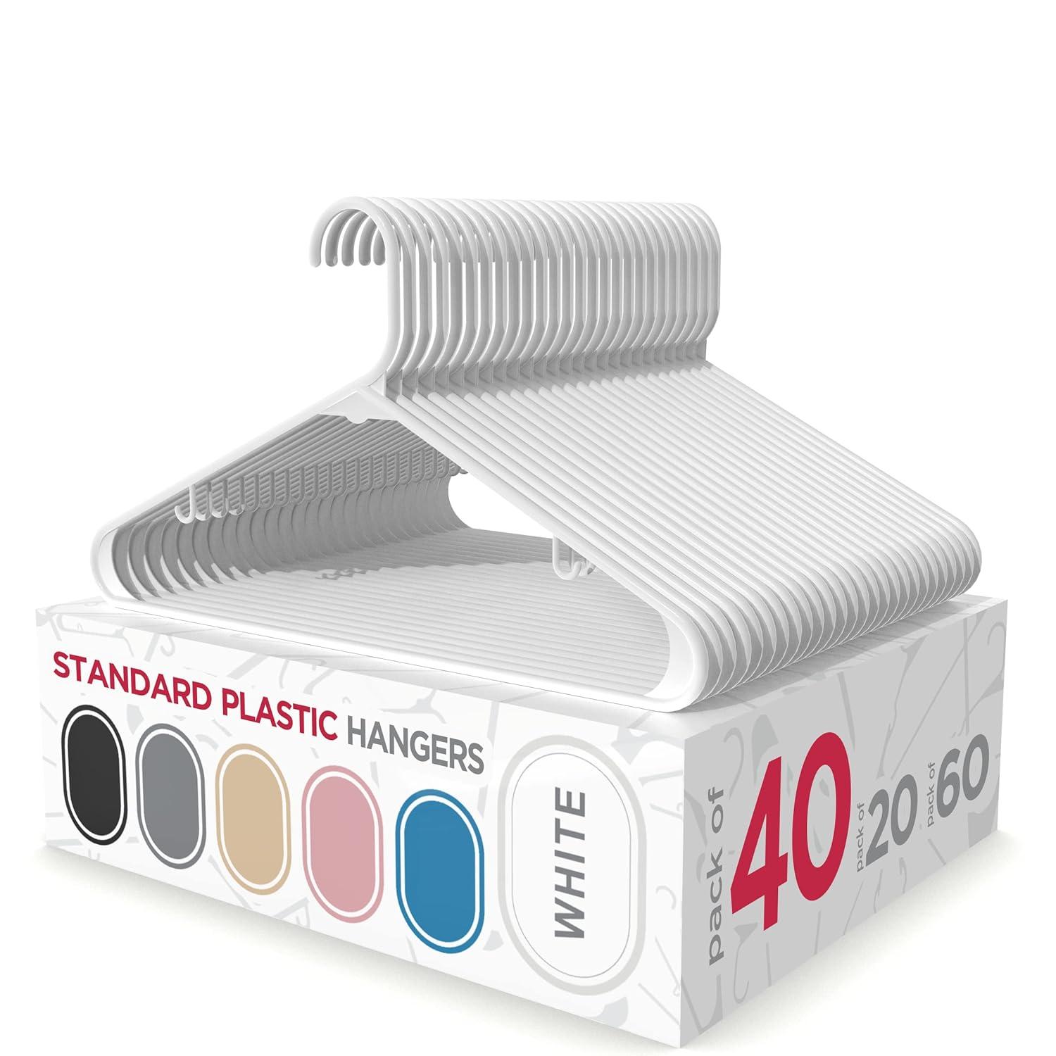 Sharpty Plastic Hangers Clothes Hangers for Clothing, Closet, Coats & Shirts - for Everyday Standard Use, Room Essentials & Basics - 40 Pack - White