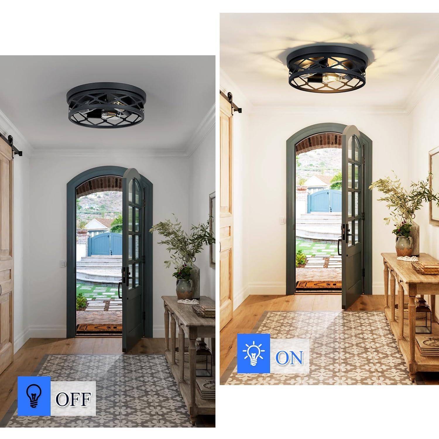 2 Pack Flush Mount Ceiling Light Fixture, Black, for Hallway, Kitchen, Farmhouse, Bedroom (13 x 13 x 3.93 inches, 2400 lumens, Dimmable, 2 Count)