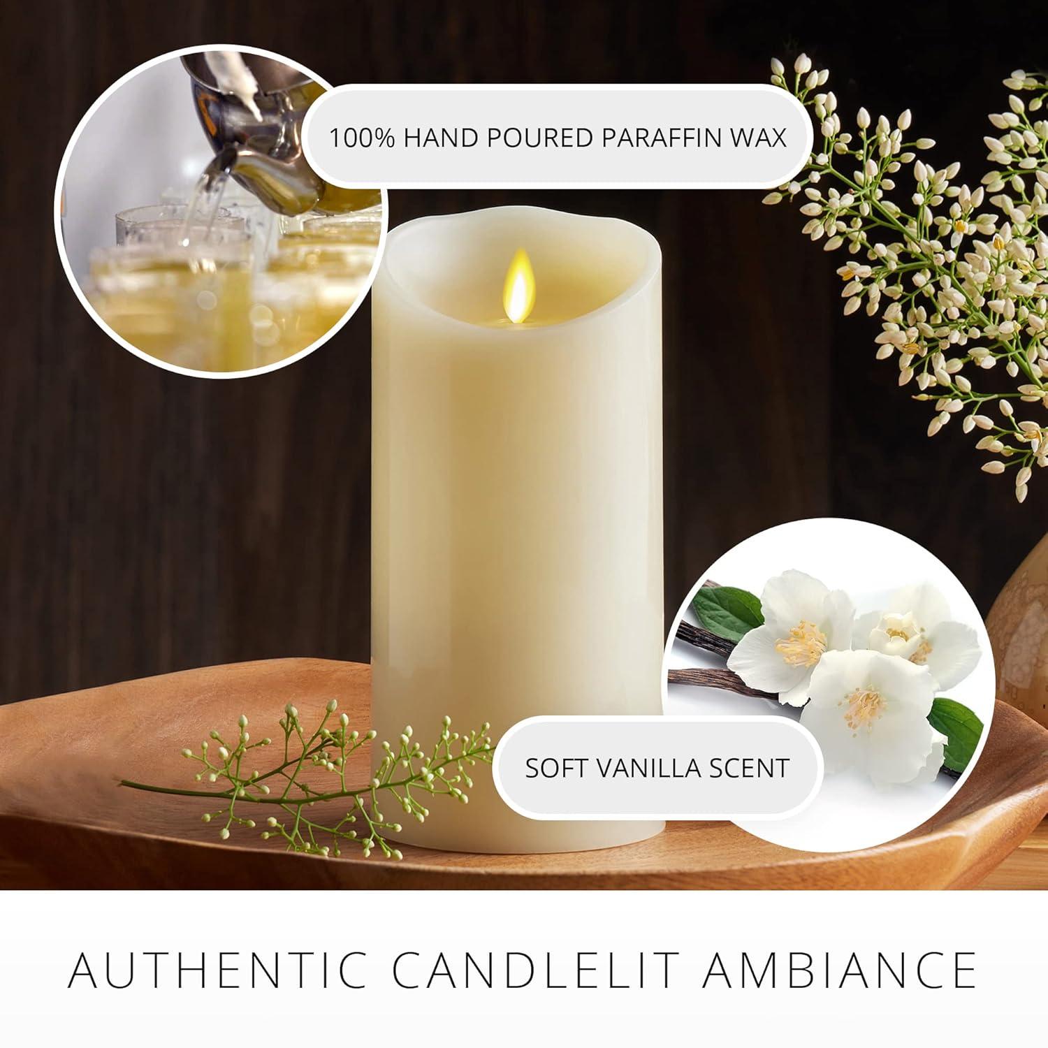 Luminara Flameless LED Candle, Moving Flame Pillar, Remote Ready, Timer, Battery Operated, Vanilla Honey Scented, Ivory (3.5 in x 7 in)