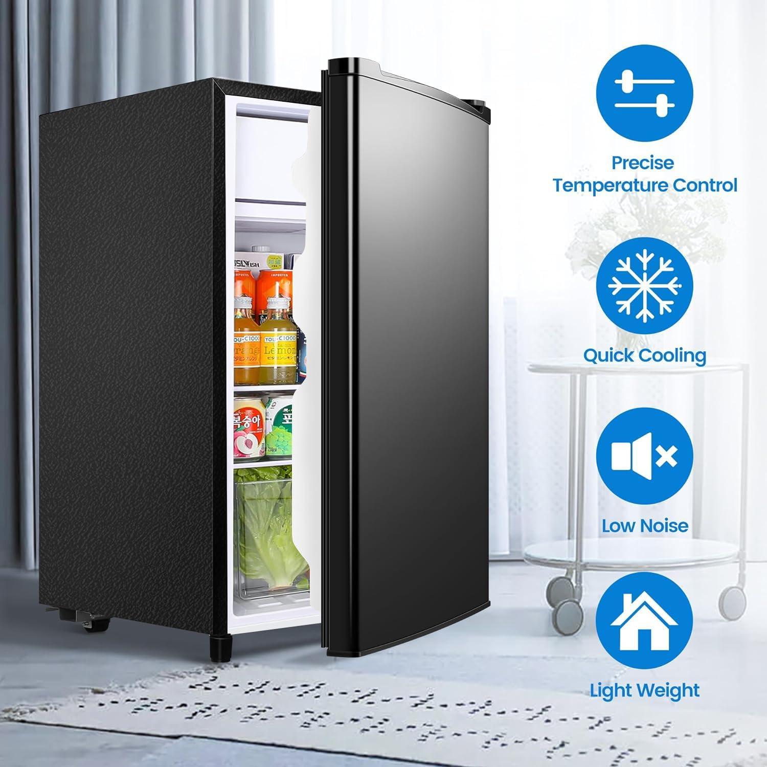 Elevon 3.2 Cu.Ft Mini Fridge with Freezer Small Refrigerator Single Door Adjustable Thermostat Energy-efficient Low Noise, Compact Fridge for Bedroom, Office, Dorm