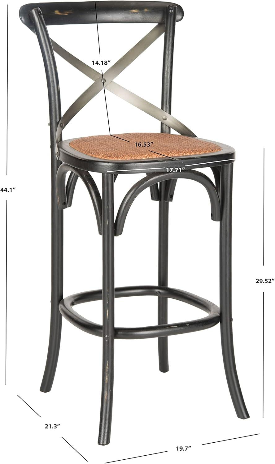 SAFAVIEH Eleanor Square Mid Back Bar Stool, Black