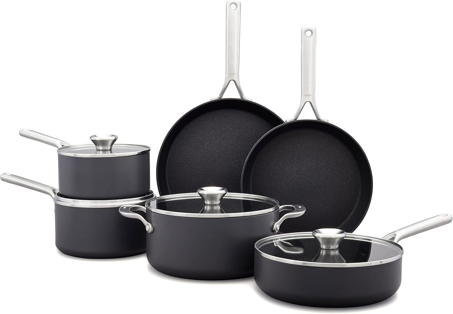 OXO 10pc Ceramic Pro Non-Stick Cookware Set Gray: Aluminum, Dishwasher-Safe, Induction & Gas Compatible, Lifetime Warranty