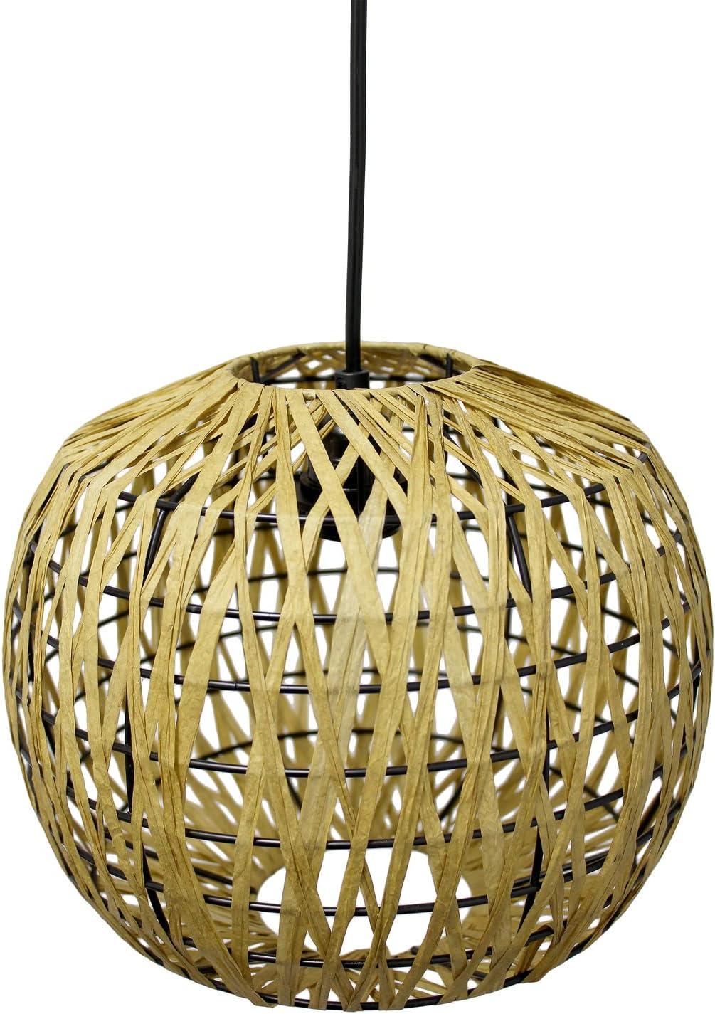 Elegant Designs Medium 11.38" Modern Bohemian 1-Light Rounded Woven Paper Rope Kitchen Foyer Hallway Bedroom Living Room Dining Room Hanging Ceiling Pendant, Natural