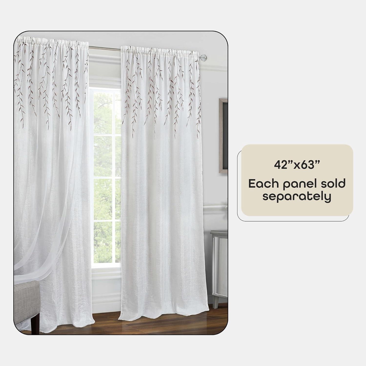 Achim White Floral Rod Pocket Sheer Curtain, 42" x 63"