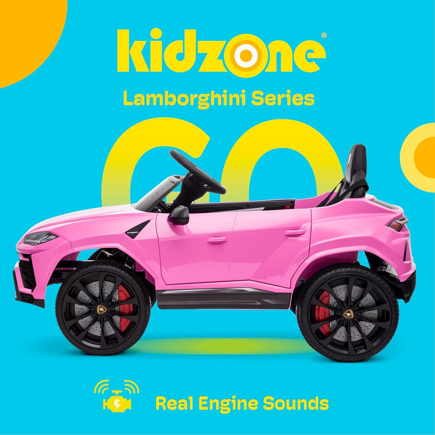 Lamborghini Urus Ride on Toys, 12V Kids' Electric Vehicles w/Parent Remote Control, Horn, Radio, Port, Aux, Spring Suspension, Opening Door, LED Light - Battery Powered Cars Pink