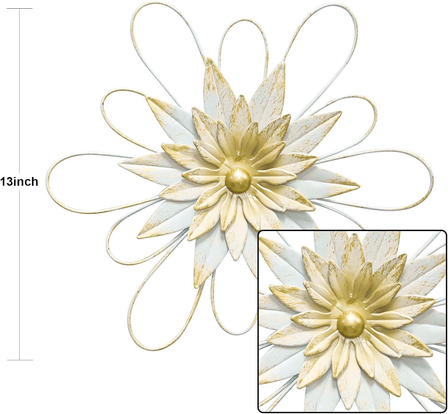 Gold and White Metal Floral Wall Art, 11" Round