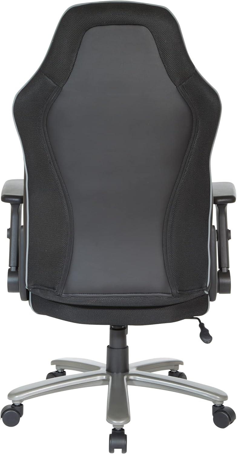 Big & Tall Bonded Leather Gaming Chair in Gray Mesh