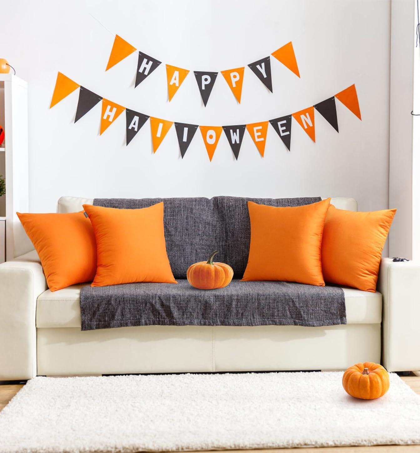 Thmyo 4-Pack 100% Cotton Comfortable Solid Decorative Throw Pillow Cases Fall Square Cushion Cover Pillowcases Sublimation Blank Halloween Thanksgiving DIY Throw Pillowcases(18x18inch/45x45cm,Orange)