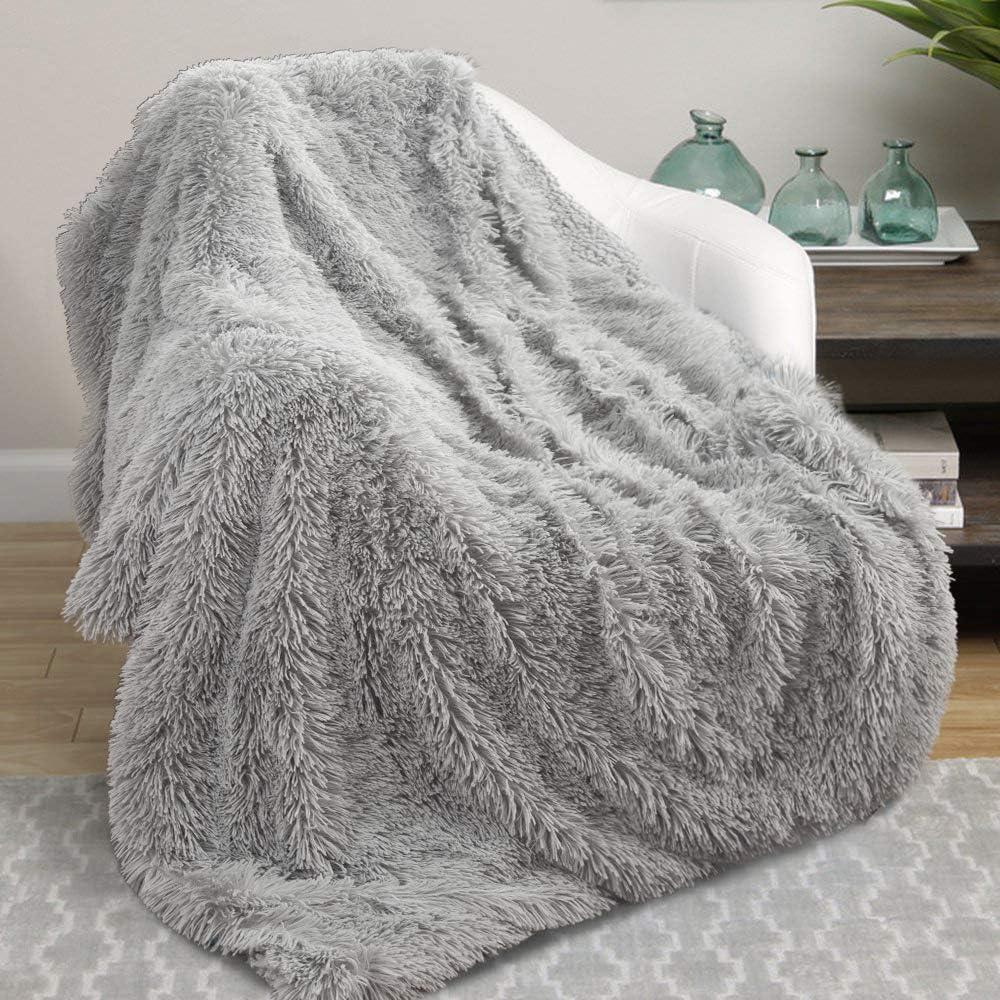 Gray Reversible Sherpa Faux Fur Throw Blanket 50''x60''