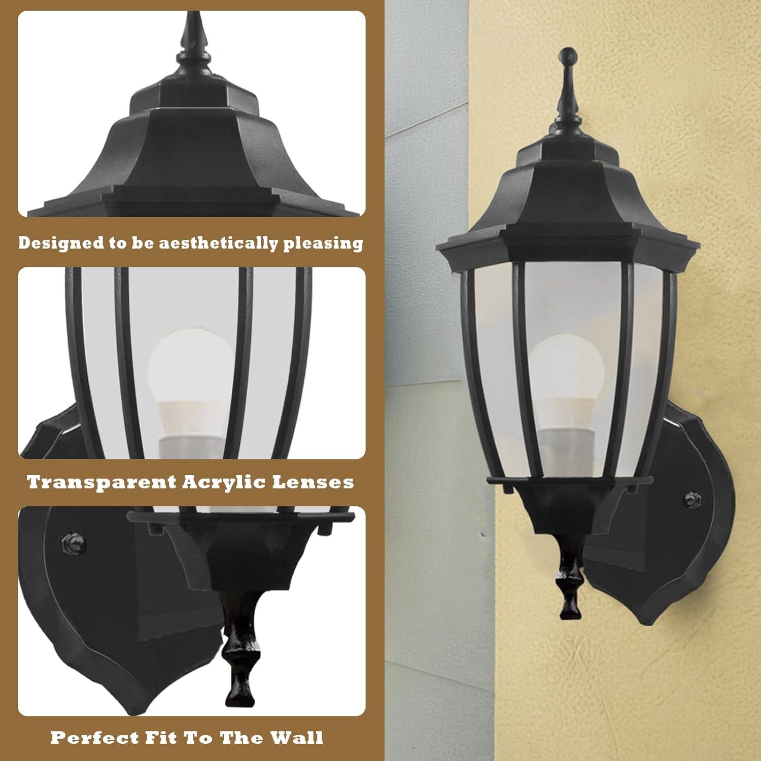 Outdoor Wall Sconces, 2-Pack Wall Lights Fixture, Exterior Farmhouse Porch Light With Hammered Metal Shade, Anti-Rust Waterproof Black Outside Barn Light For Front Porch Patio Garage Gazebo House