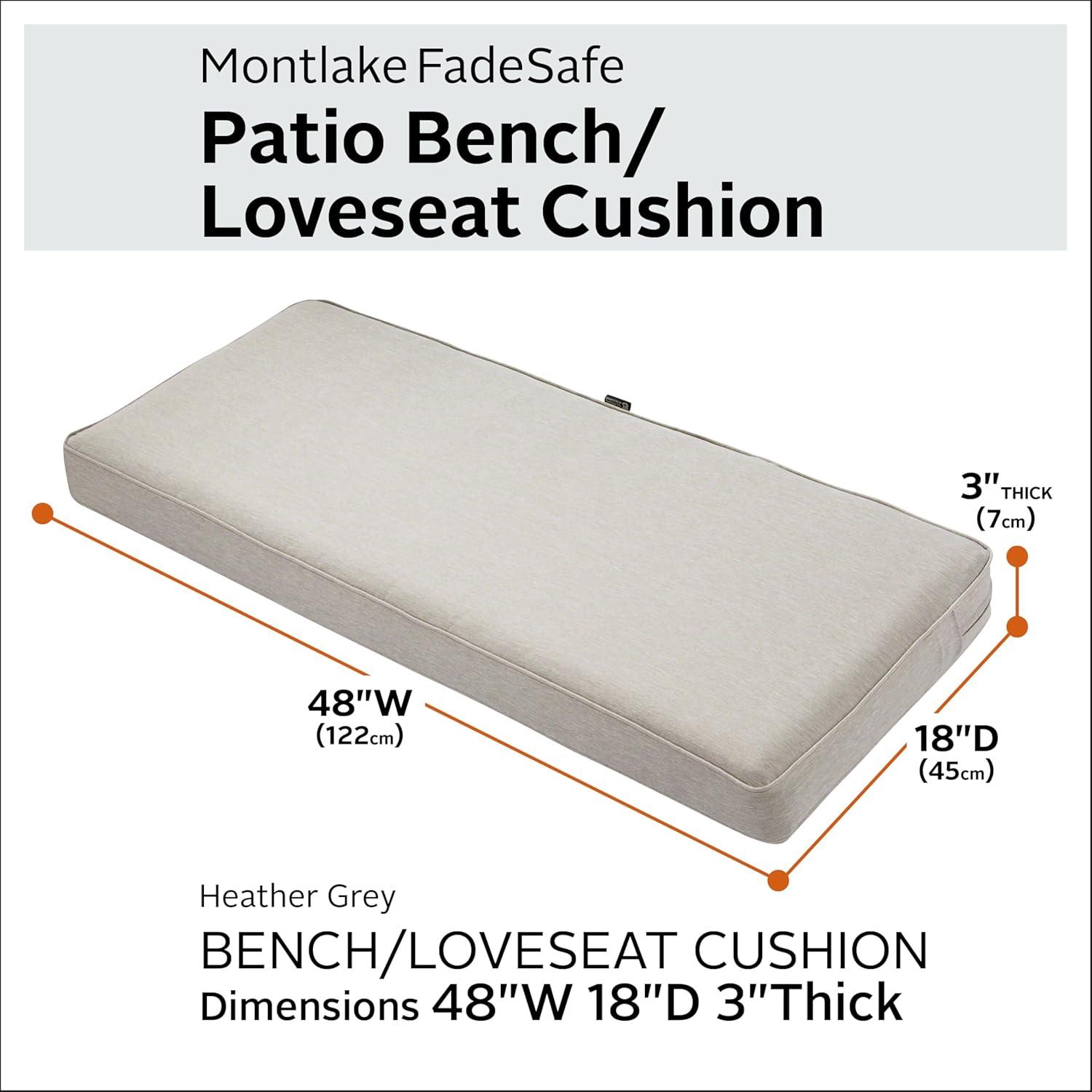 Classic Accessories Montlake FadeSafe Water-Repellent 48 x 18 x 3 Inch Outdoor Bench Cushion, Heather Grey