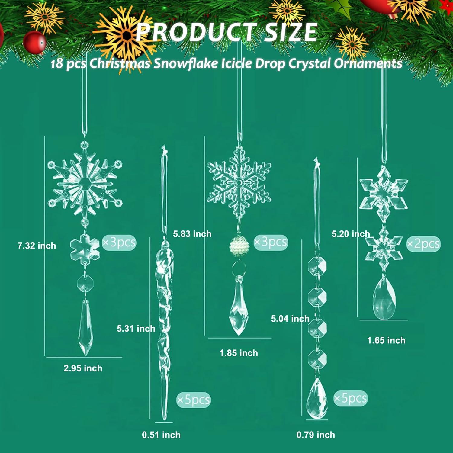 Meottam 18 Pieces Christmas Tree Ornaments - Hanging Acrylic Snowflake Icicle Drop Hanging Ornaments for Party Decor Christmas Wedding Birthday Winter Decor (Iridescent)