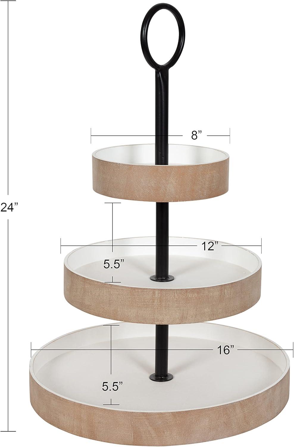 Kate and Laurel Woodmont Tray, 3 Tier, Rustic Brown and White