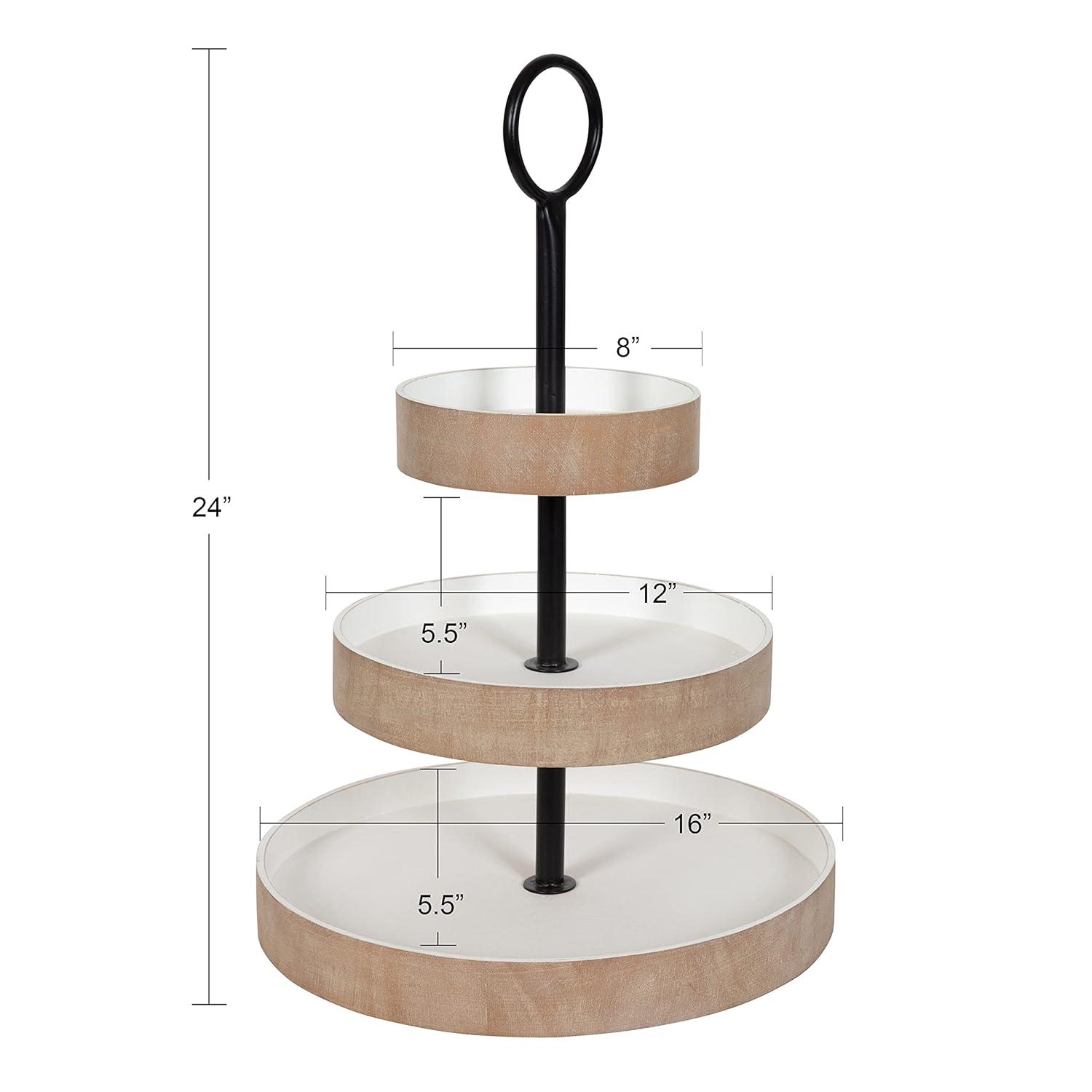 Kate and Laurel Woodmont Tray, 3 Tier, Rustic Brown and White